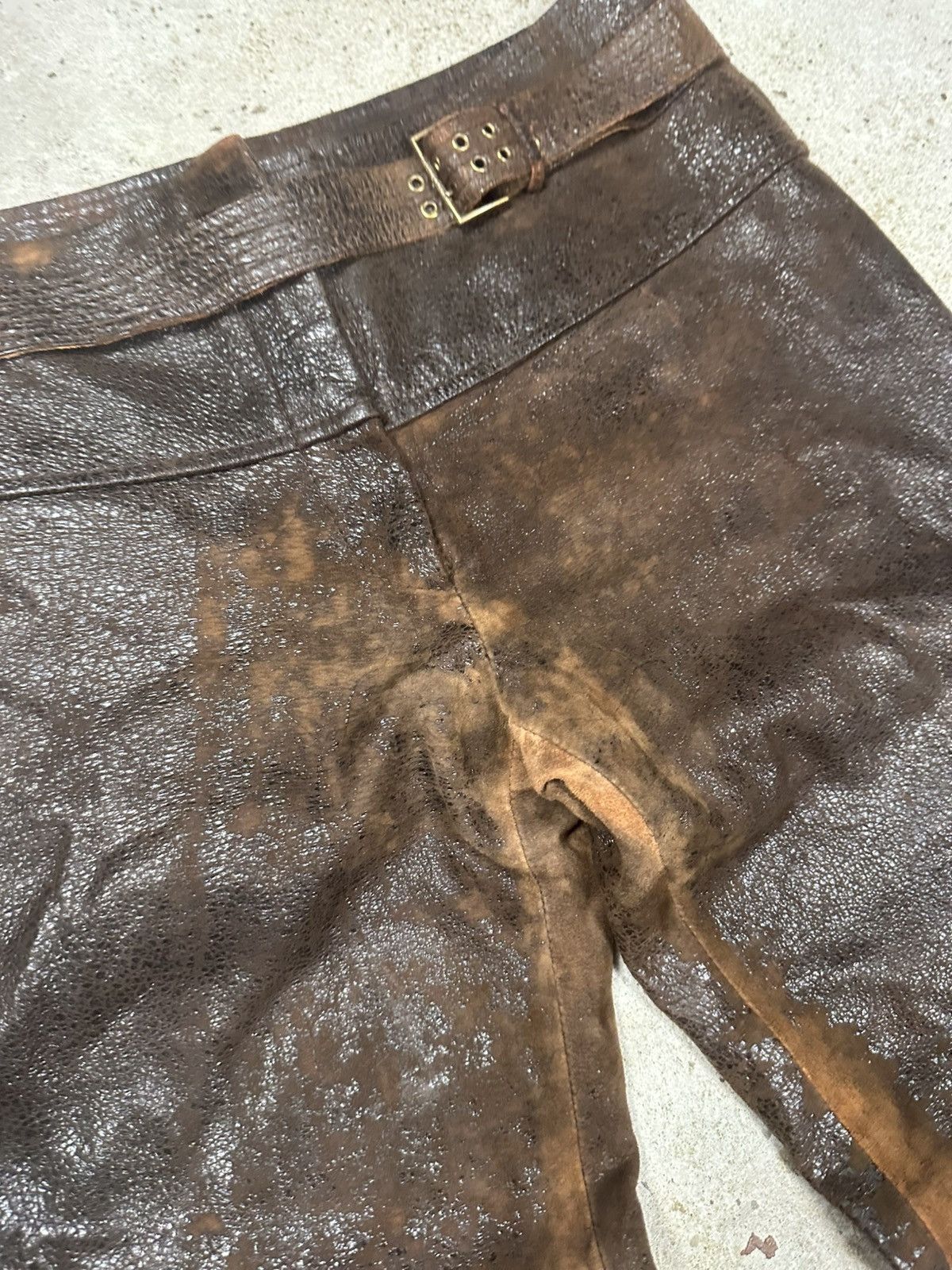 Roberto Cavalli AW2000 Roberto Cavalli Brown Leather Eroded Burnt Pants Size US 30 / EU 46 - 9 Thumbnail