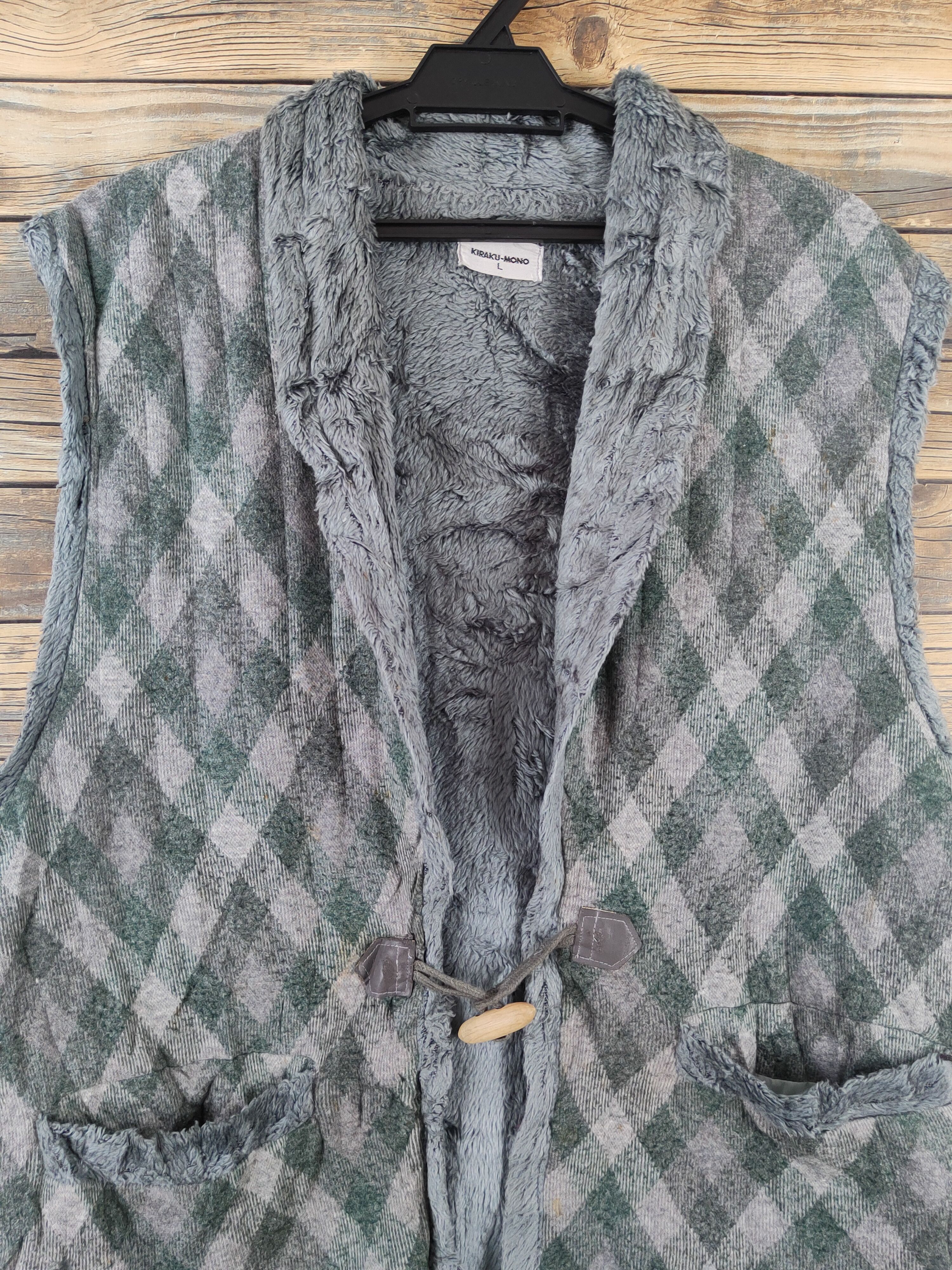 Japanese Brand × Vintage Vintage 💥 Kirakumono Gray Green Furr Vests Size US L / EU 52-54 / 3 - 2 Thumbnail