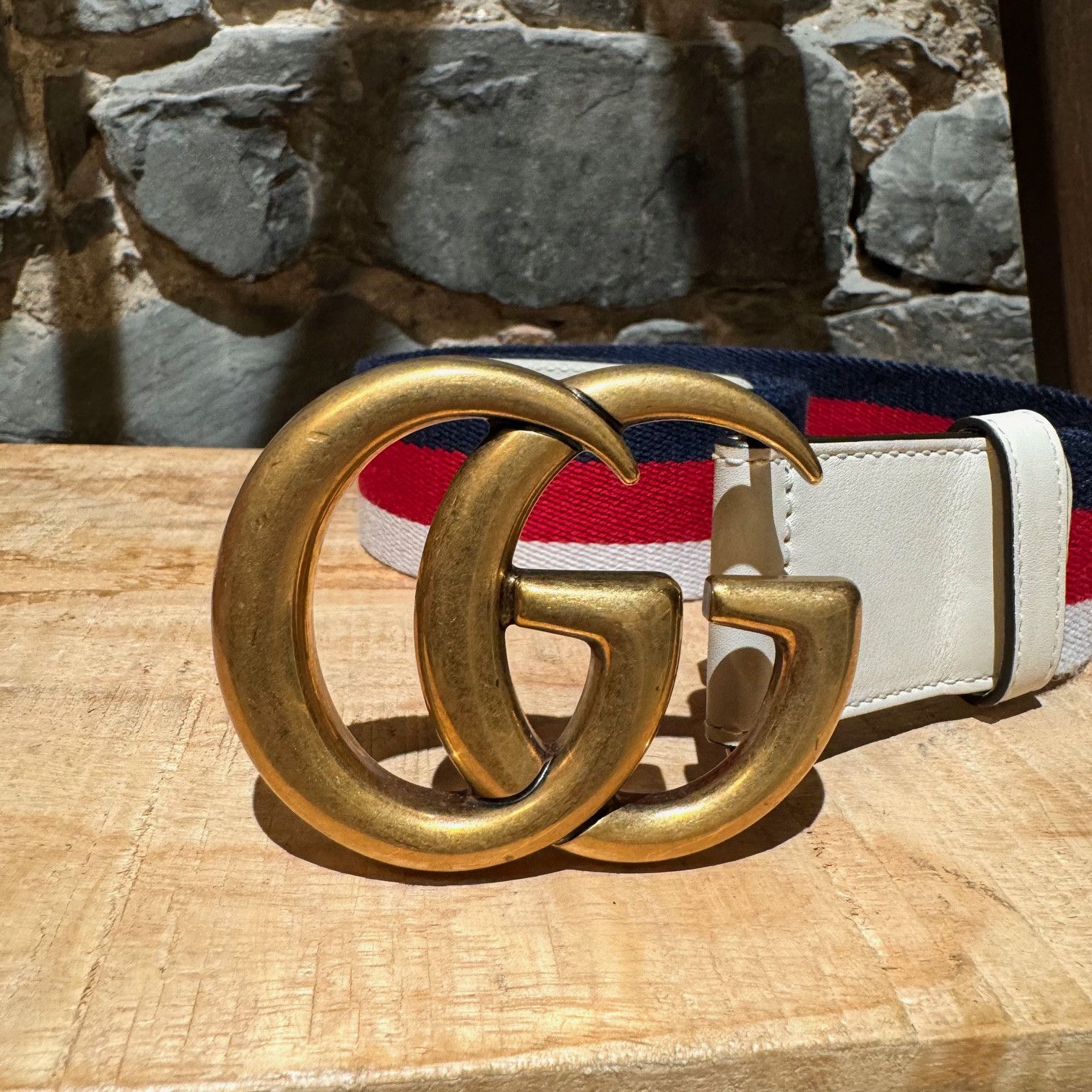 Gucci Gucci White Leather Web Double G Belt Size ONE SIZE - 5 Thumbnail