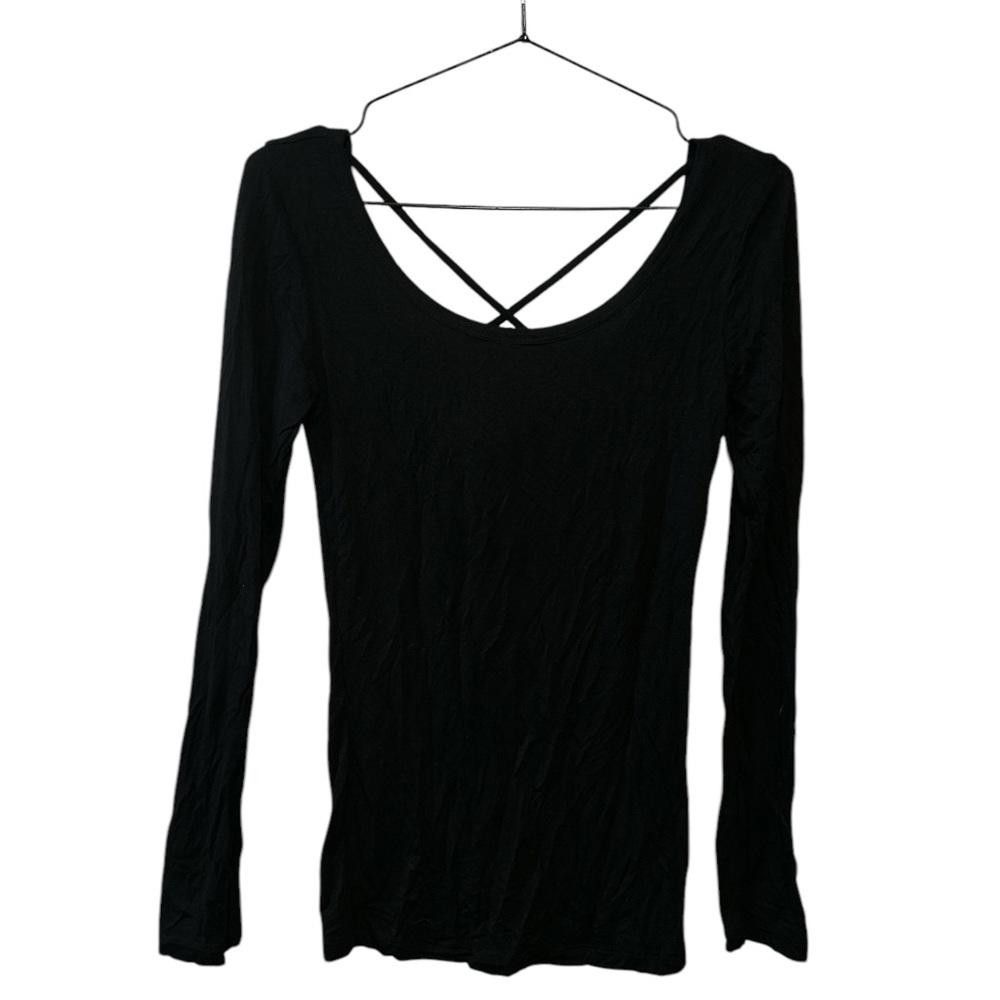 Designer American Dream Black Long Sleeve Cross Back Top - Size XS Size XS / US 0-2 / IT 36-38 - 1 Thumbnail