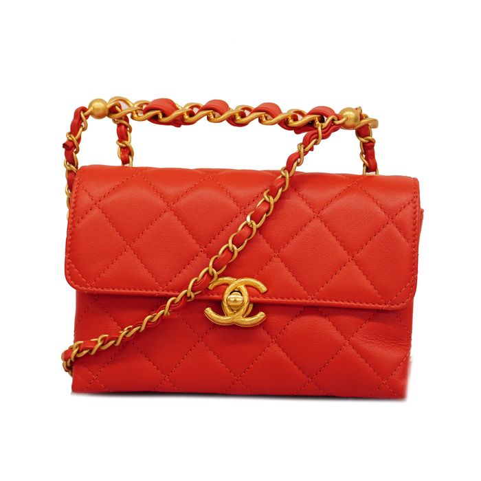 Chanel Auth Chanel Matelasse Chain Shoulder Women's Leather Shoulder Bag  Red Color