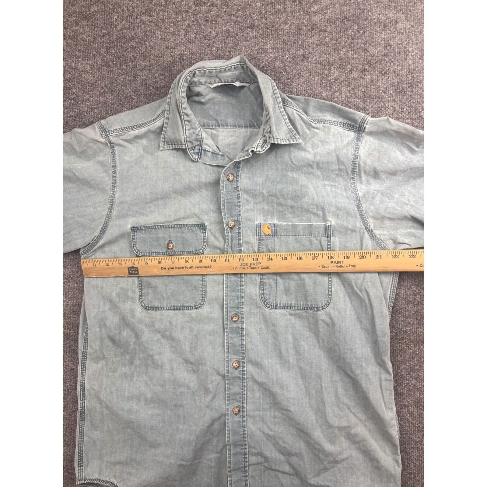 Carhartt VNTG Carhartt Shirt Mens L Blue Chambray Short Sleeve Button Front Workwear Size US L / EU 52-54 / 3 - 3 Thumbnail