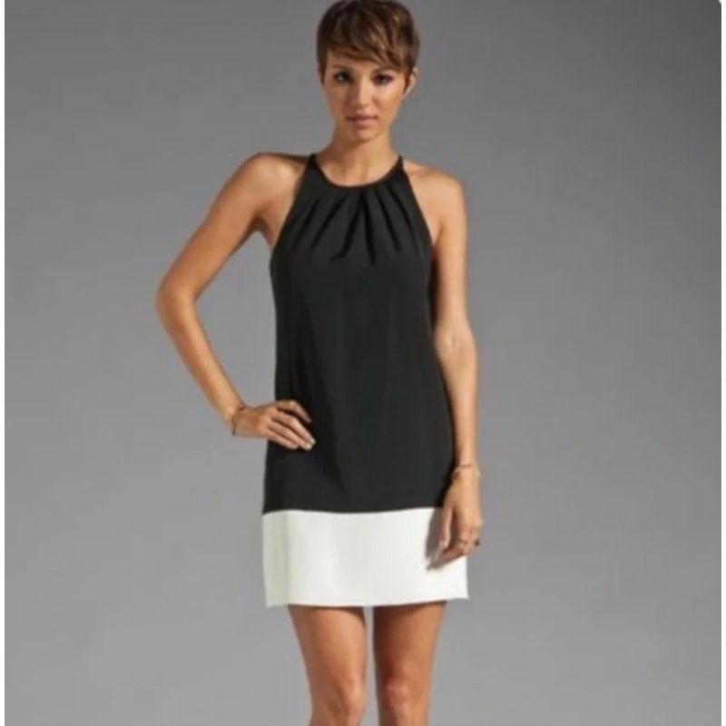 Theory Theory Charlaine Pleat Neck Silk Black White Shift Dress Size XS / US 0-2 / IT 36-38 - 10 Thumbnail