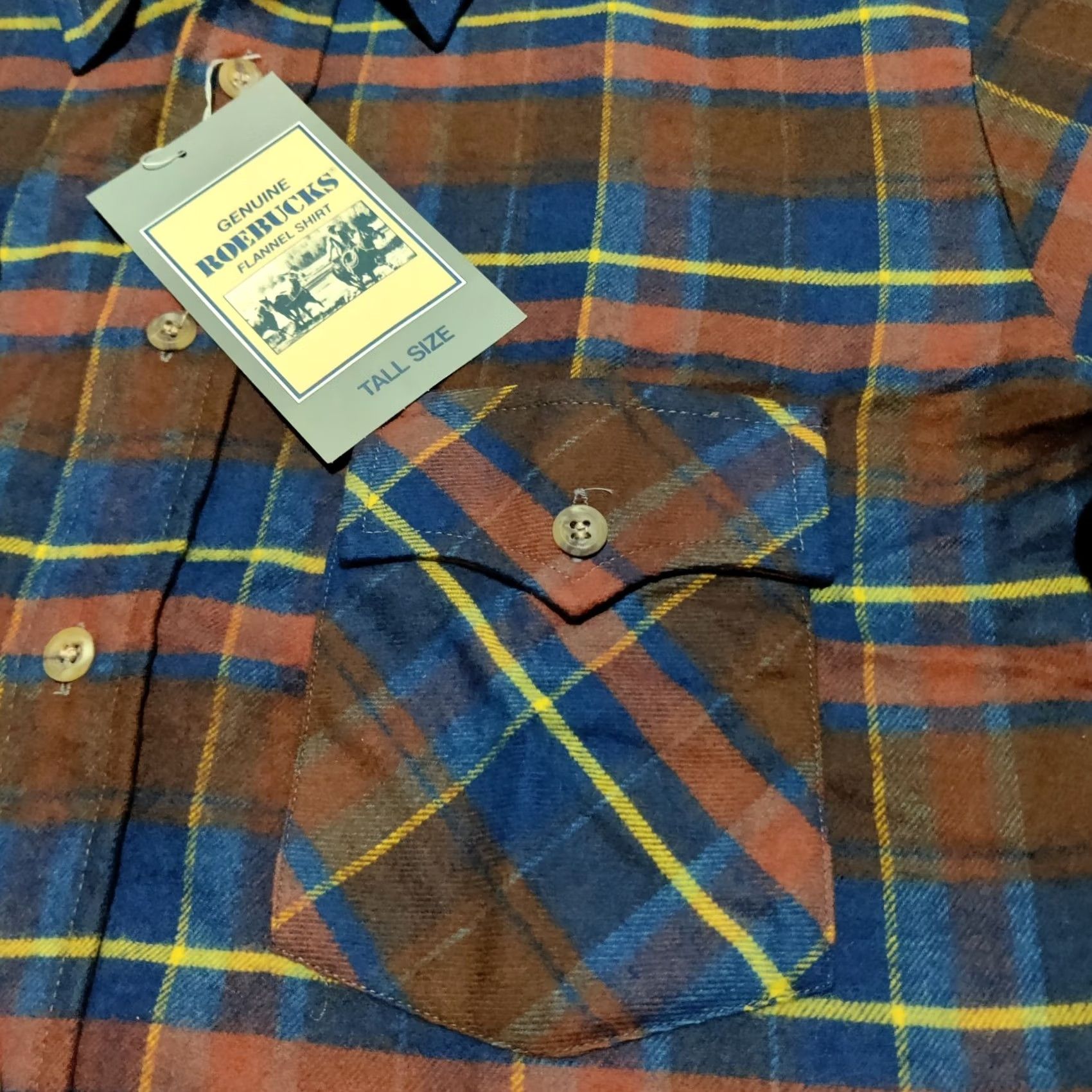 Vintage Roebuck & Co. Shirt Mens L Tall Flannel Button-Up Heavy Plaid New Old Stock, Men's — image 4 of 6