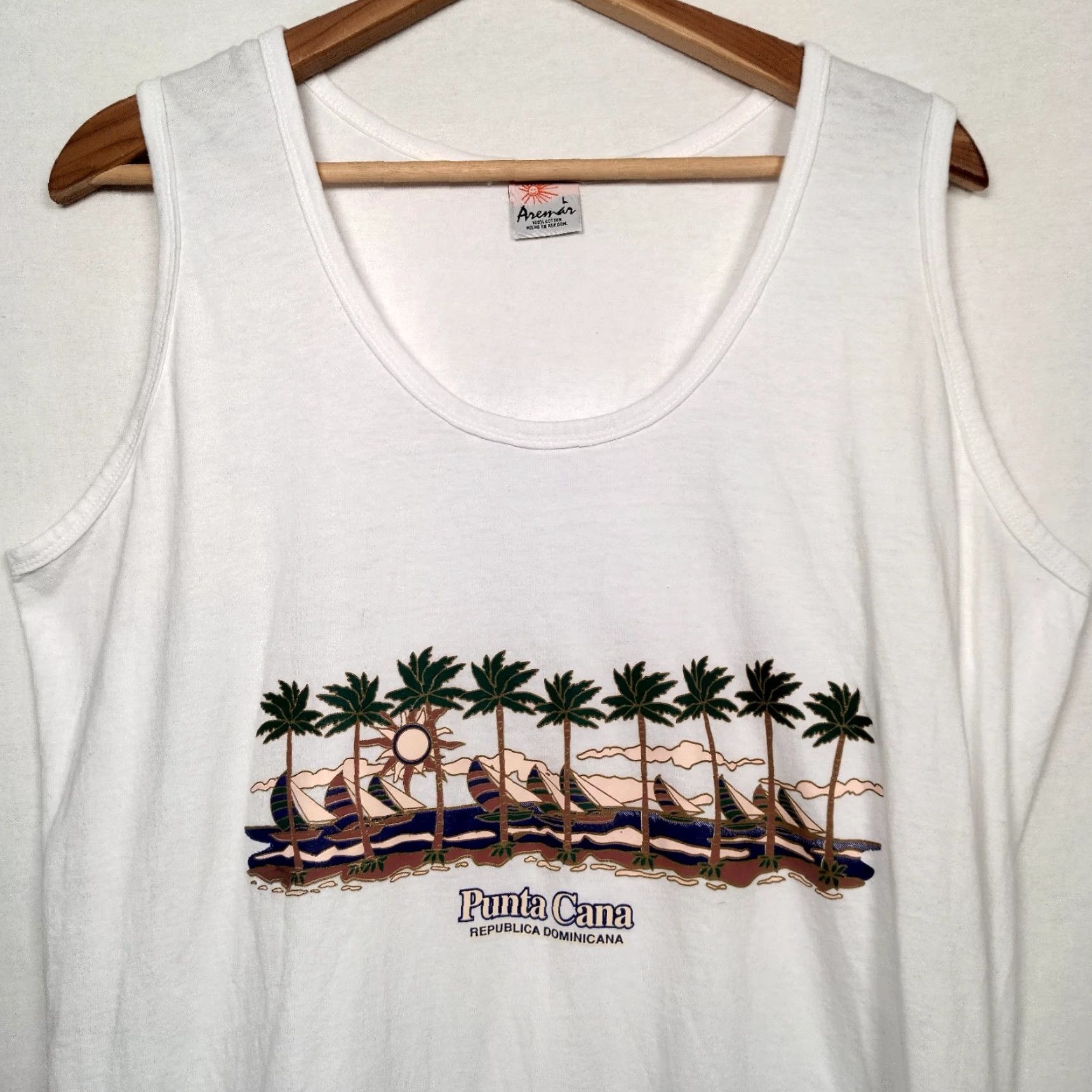 Vintage VINTAGE Aremar Tank Top Dress/Swim Cover Up Women's Large White Knit 1990s Sailboats Beach Casual Size L / US 10 / IT 46 - 3 Thumbnail