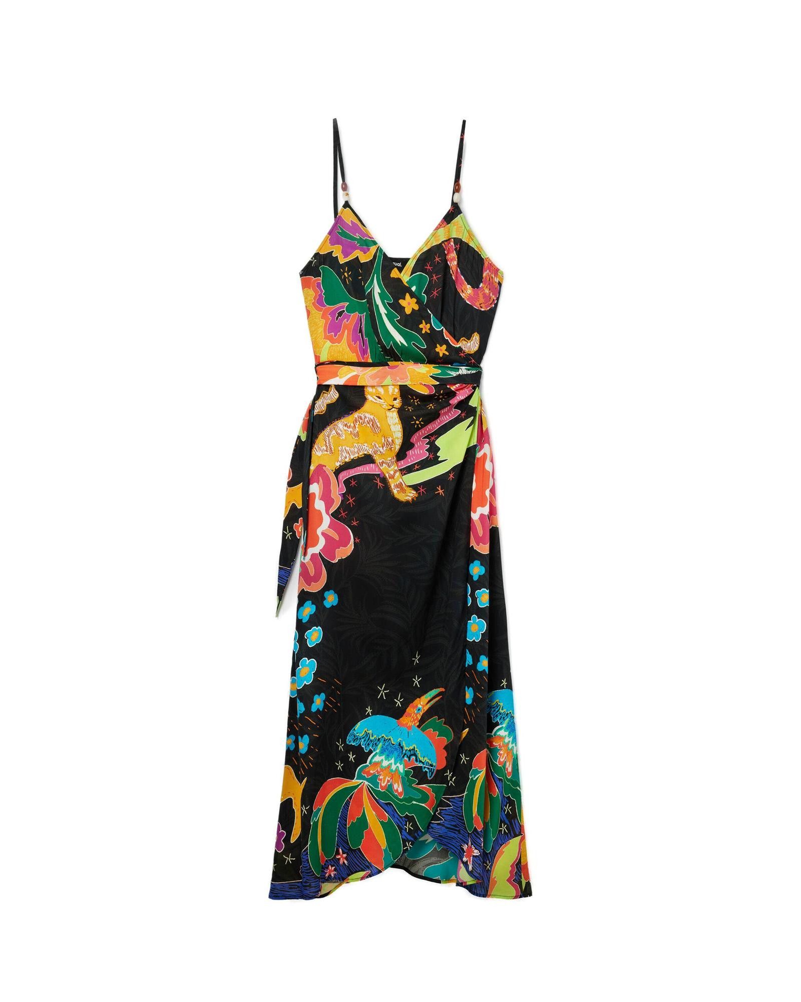 image of Desigual Printed Strappy Dress in Black, Women's (Size XS)