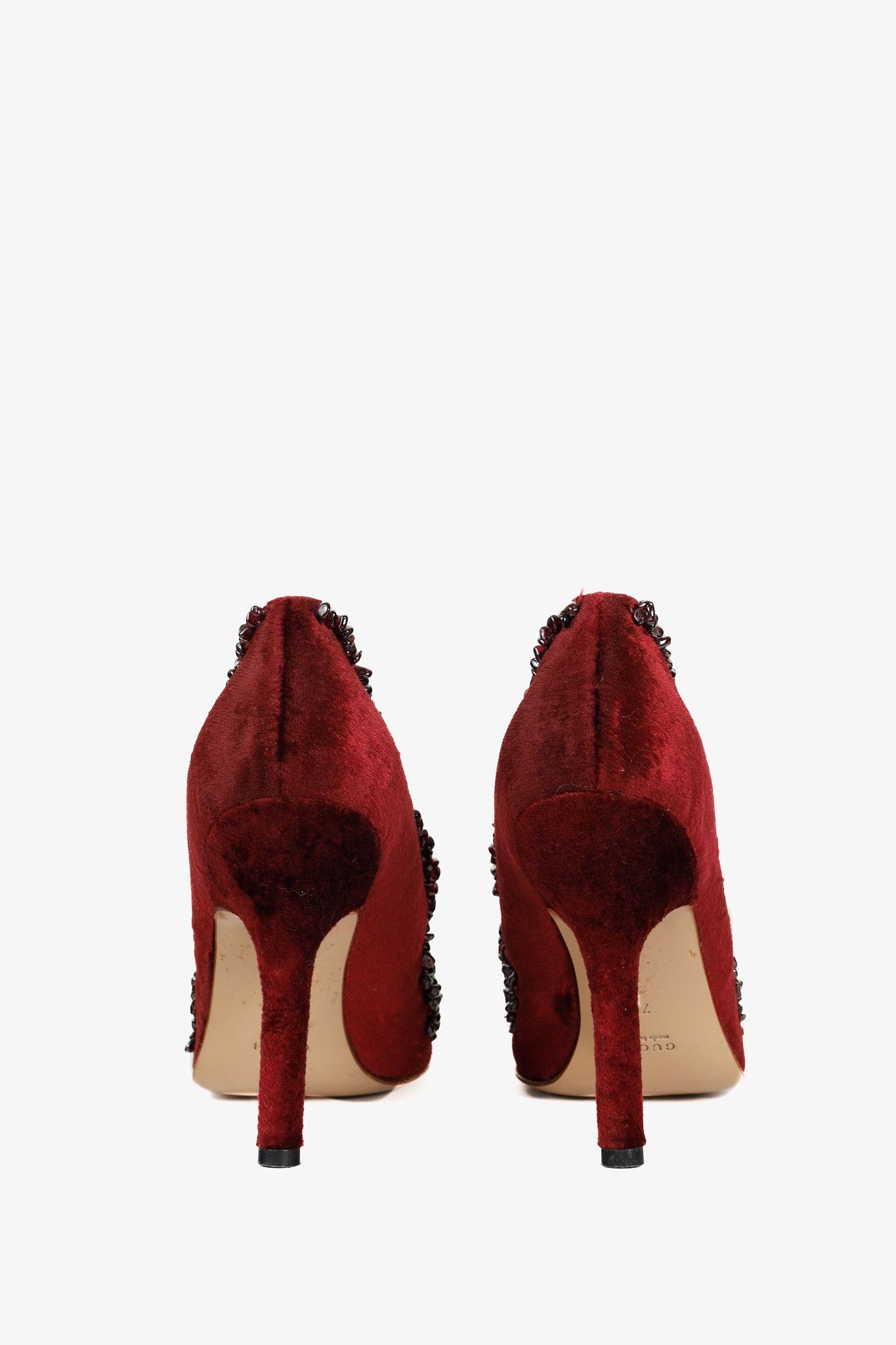 Gucci Gucci by Tom Ford S/S 1999 Velvet Onyx Embellished Pumps Size US 7 / IT 37 - 3 Thumbnail