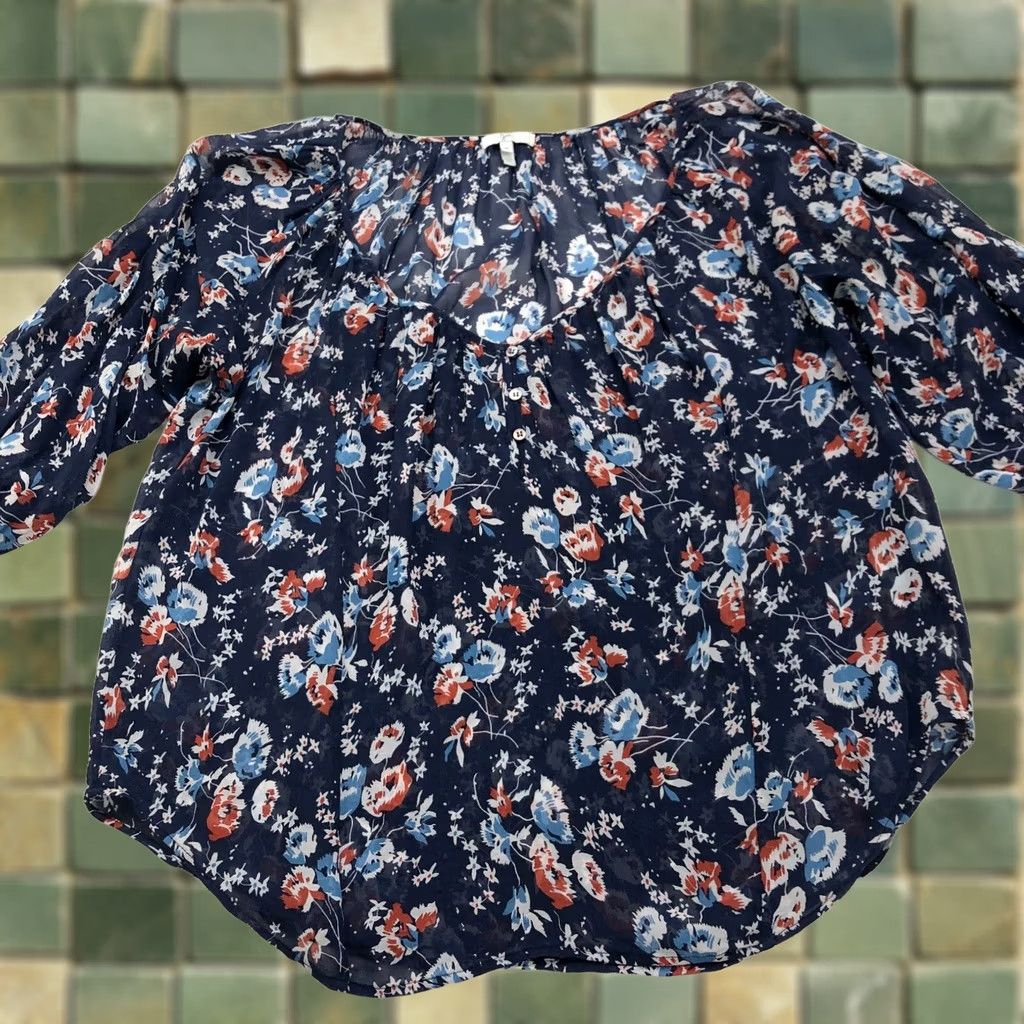 Joie Joie Blouse Womens Medium Floral Chiffon Peasant Sheer Pullover Size M / US 6-8 / IT 42-44 - 1 Thumbnail