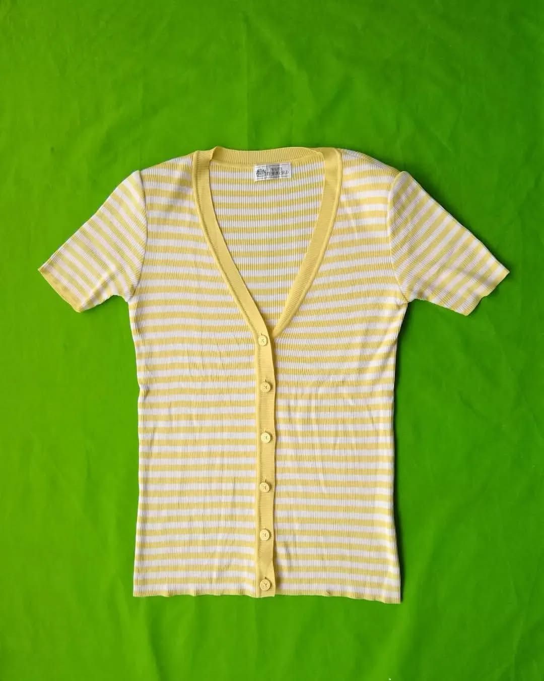 Japanese Brand White Itarkiard Yellow Striped Cardigan Size M / US 6-8 / IT 42-44 - 2 Thumbnail