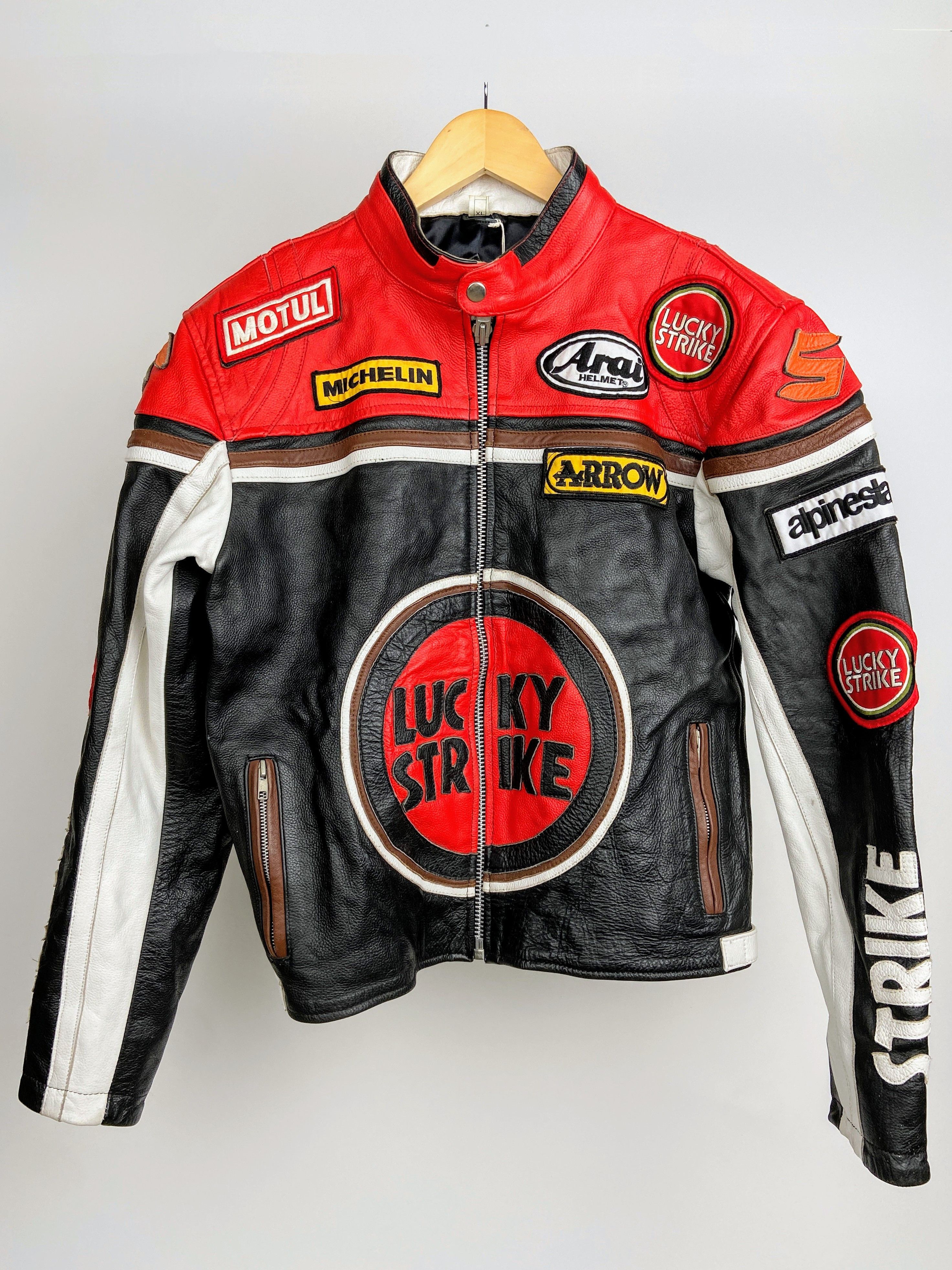 image of Lucky Strike Vintage 90's Leather Jacket "" in Black Red, Men's (Size 2XL)