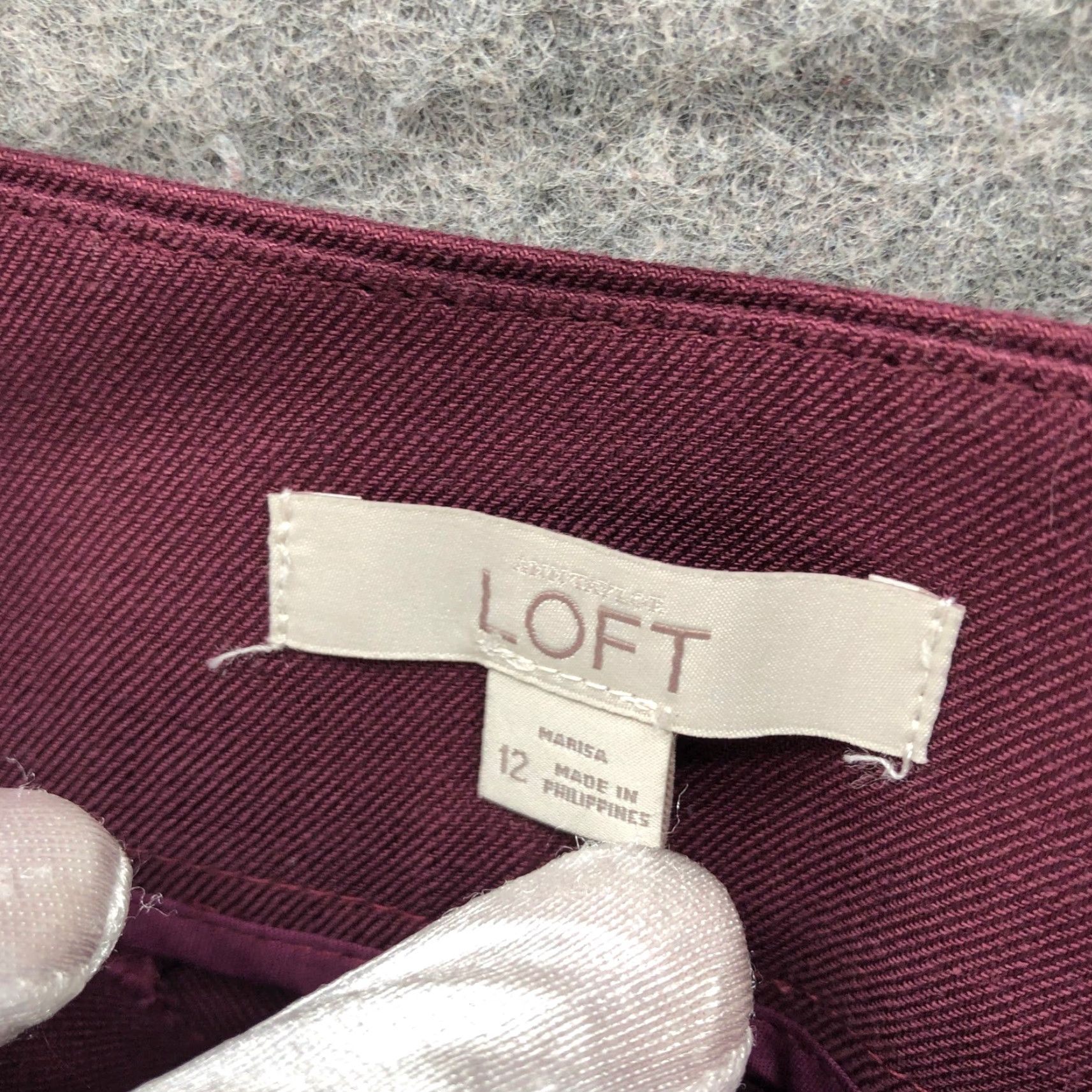 Loft VINTAGE? No. Loft Marisa Tapered Ankle Pants Womens 12 Cotton Linen Burgundy Mid Rise Size 34" / US 12 / IT 48 - 3 Thumbnail