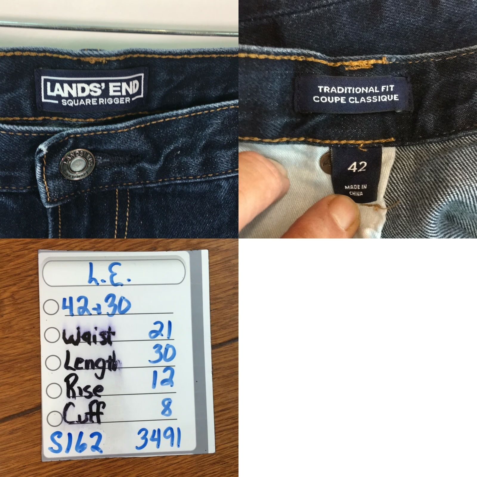 Lands' End Lands' End Men's High Rise Blue Denim Jeans, Size 42, Traditional Fit, Straight Leg, Regular Length, Casual Style Size US 42 / EU 58 - 8 Thumbnail