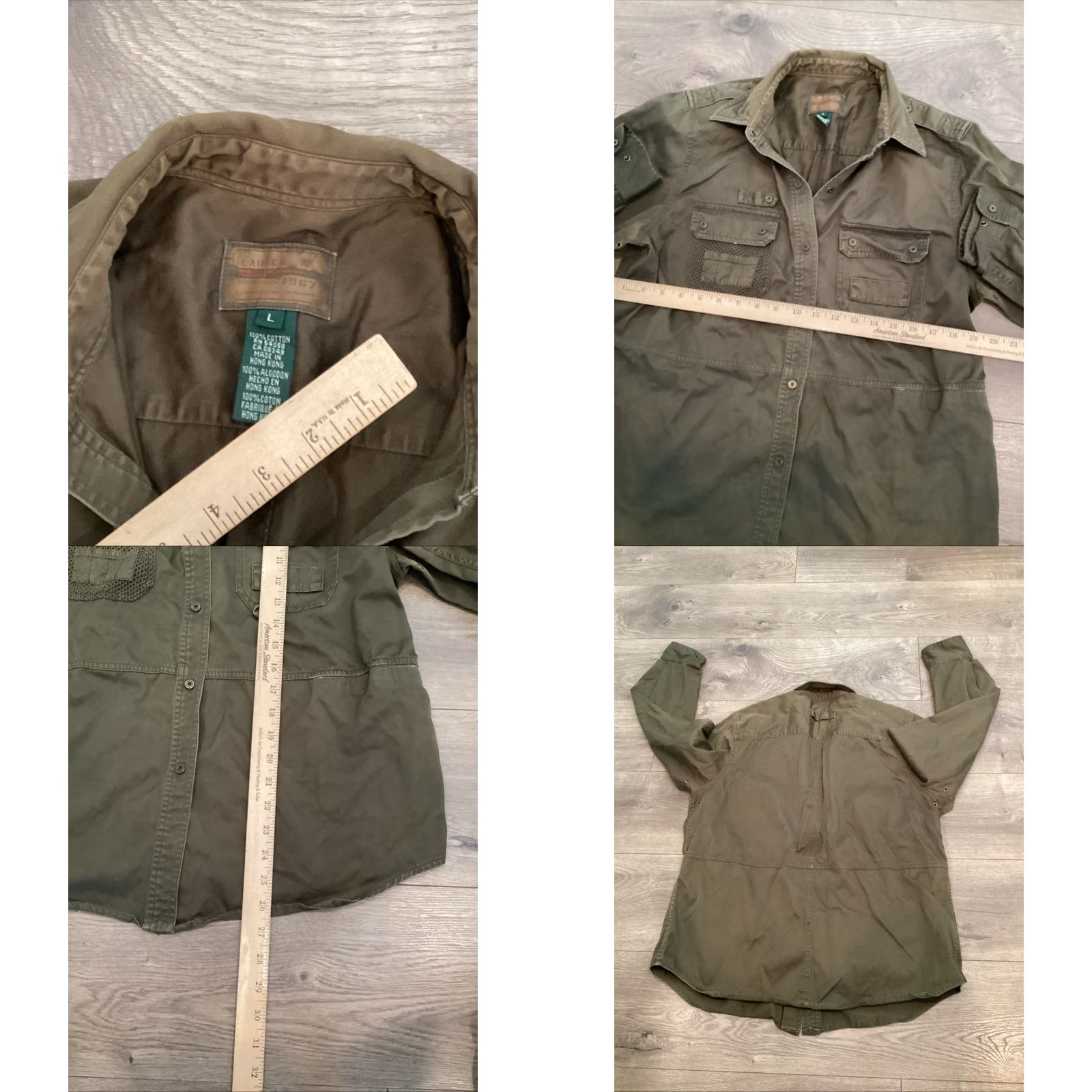 Olive VINTAGE Lauren LRL Women Shirt Adult Large Green Cotton Necks Collared Short Sleeve Snap Front Utility 1967 Military Logo Pockets Mens? Girls? Wait. Size L / US 10 / IT 46 - 8 Thumbnail