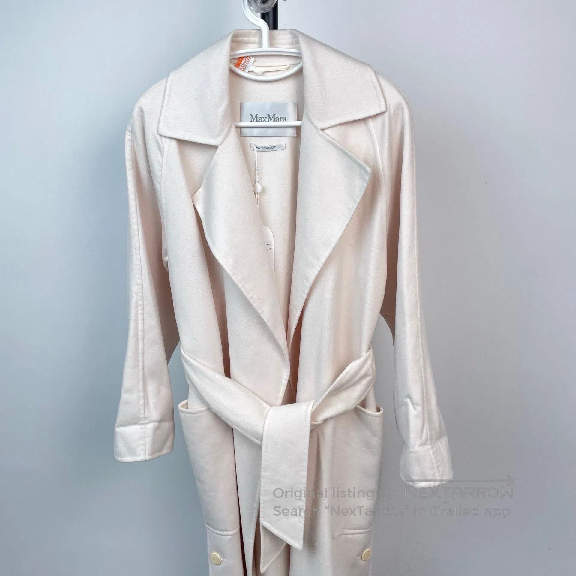 Max Mara Max Mara White Cashmere Wool Tweed Hem Button Long Coat Ja Size 4XL / US 24-26 - 3 Thumbnail