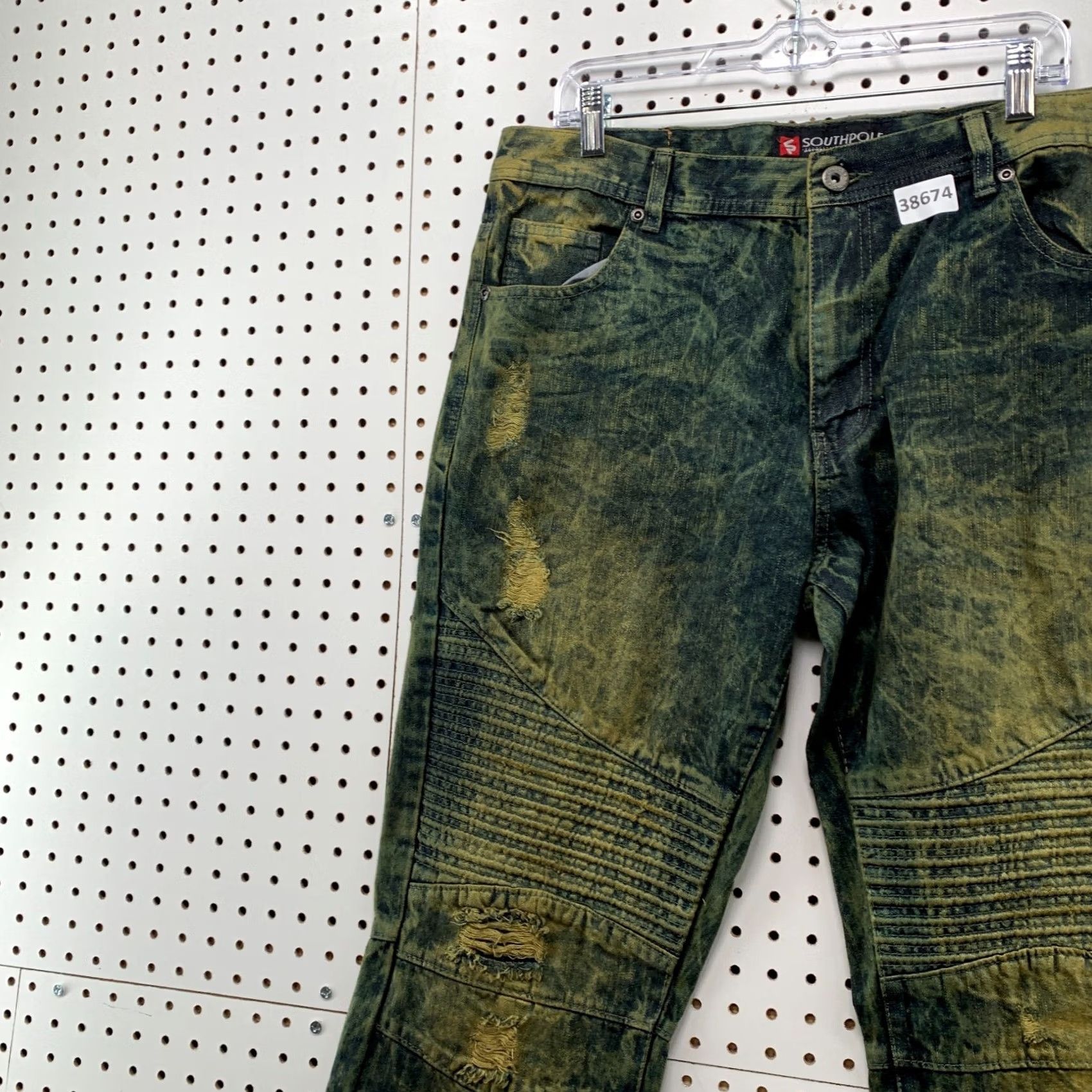 Southpole VINTAGE South Pole Moto Denim Jeans Mens 38x34 Green Acid Wash 38x33 Fits 90s Y2K Straight Jeans Mens Size US 38 / EU 54 - 4 Thumbnail