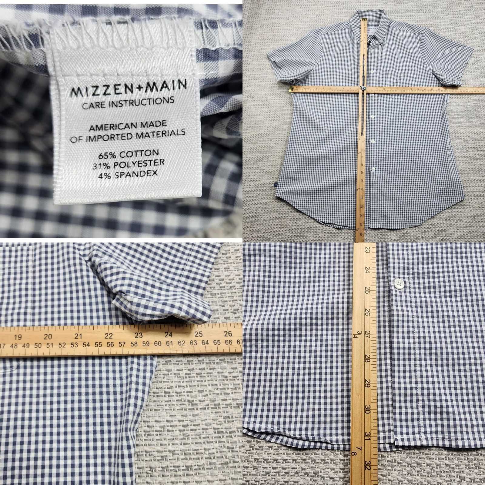 Mizzen+Main Mizzen+Main Shirt Mens Medium Gingham Blue Short Sleeve Button Down Made USA Size US M / EU 48-50 / 2 - 8 Thumbnail