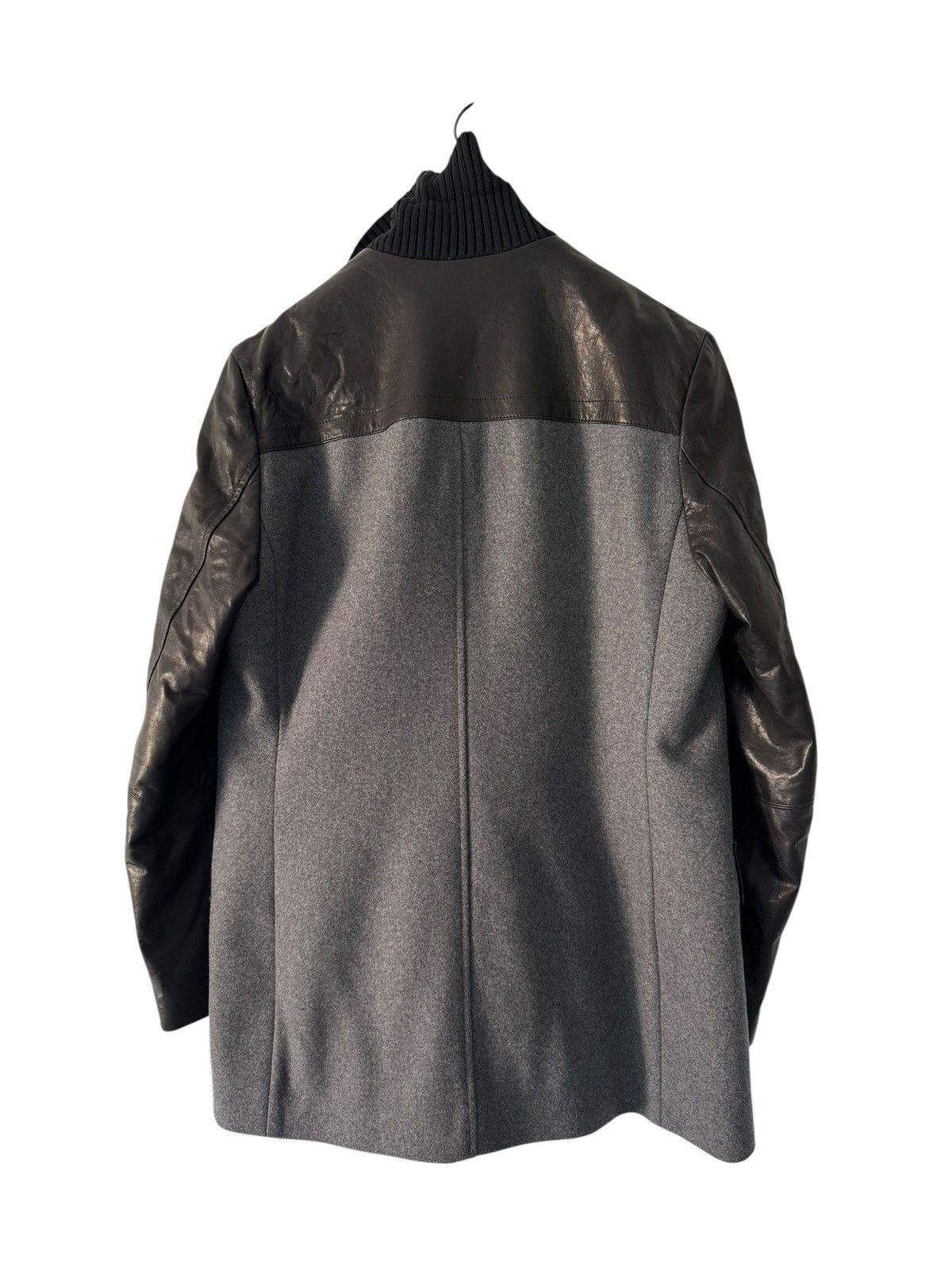 Dirk Bikkembergs LEATHER SLEEVES DOUBLE BREASTED WOOL COAT Size US M / EU 48-50 / 2 - 2 Thumbnail