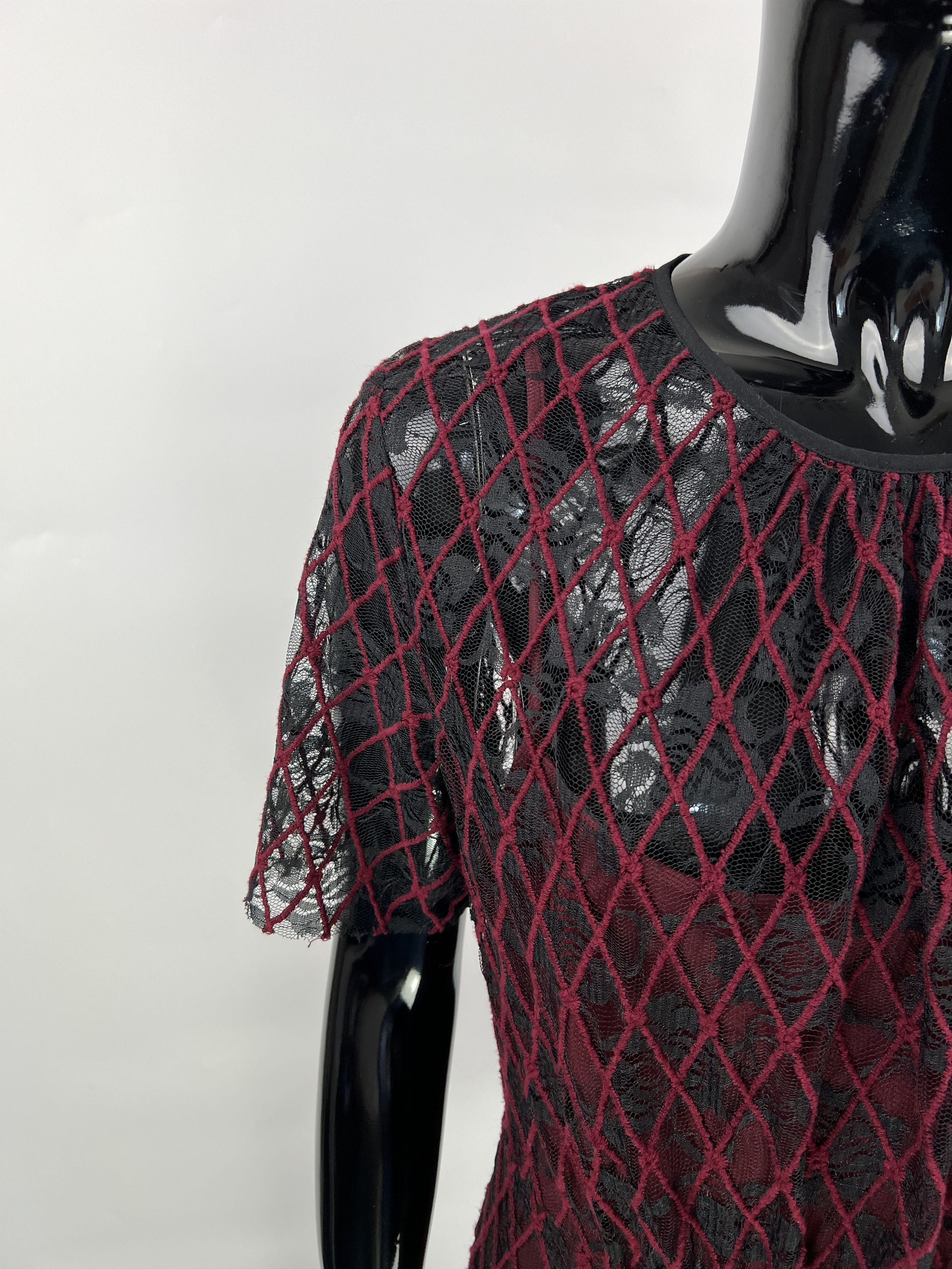 Sandro Sandro Burgundy Black Lace Short Dress Size 2 Size XS / US 0-2 / IT 36-38 - 6 Thumbnail