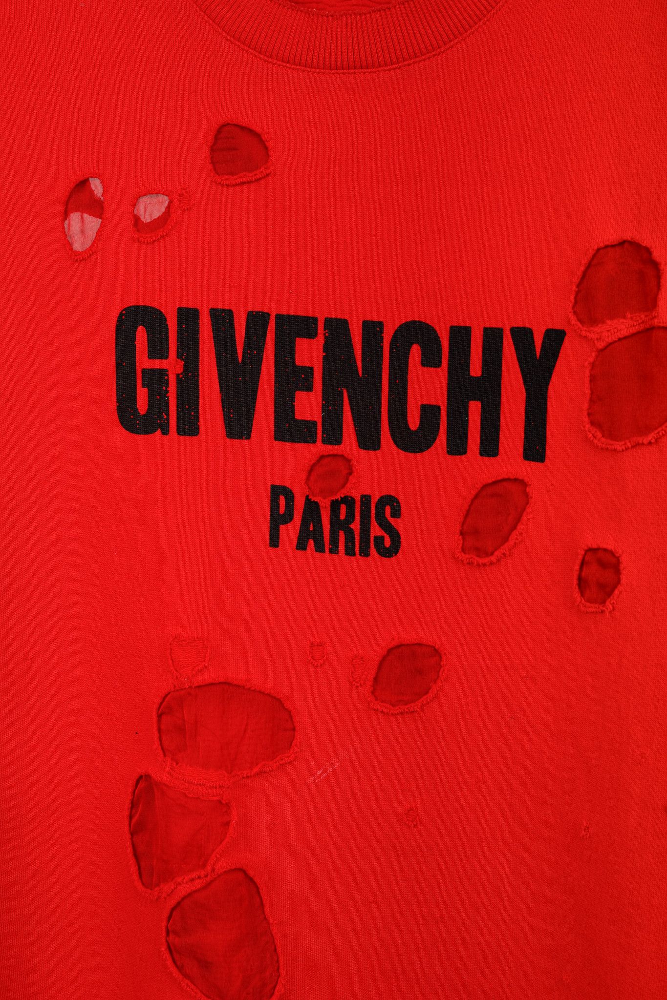 Givenchy Givenchy AW/17 Red Distressed Logo-Print Crewneck Sweatshirt Size US S / EU 44-46 / 1 - 5 Thumbnail