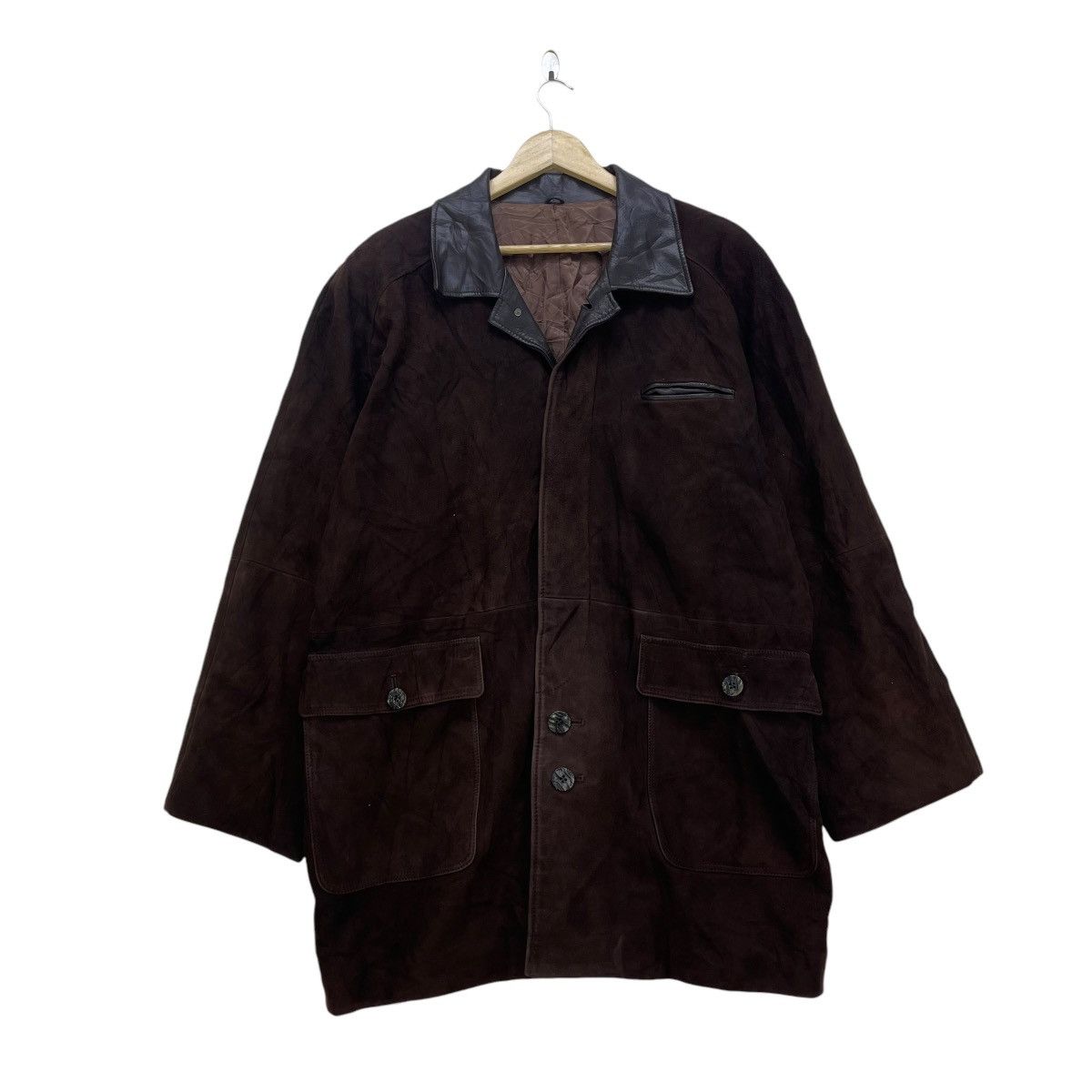 Japanese Brand × Vintage Japanese Brand Suede Leather Long Coat Made In Japan Size US M / EU 48-50 / 2 - 1 Thumbnail