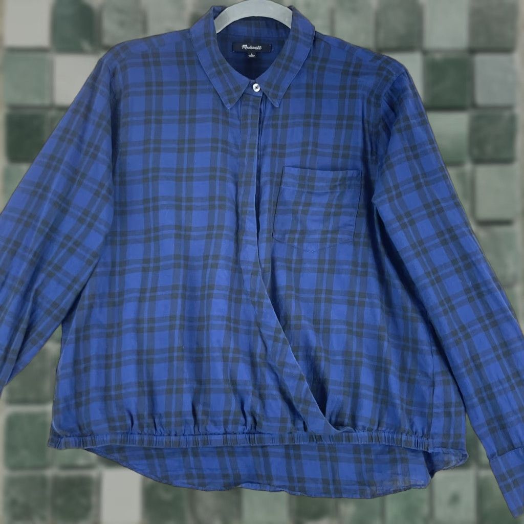 Madewell Madewell Blue Arion Plaid Wrap-Front Shirt Womens Large Long Sleeve Button-Up Size L / US 10 / IT 46 - 1 Thumbnail