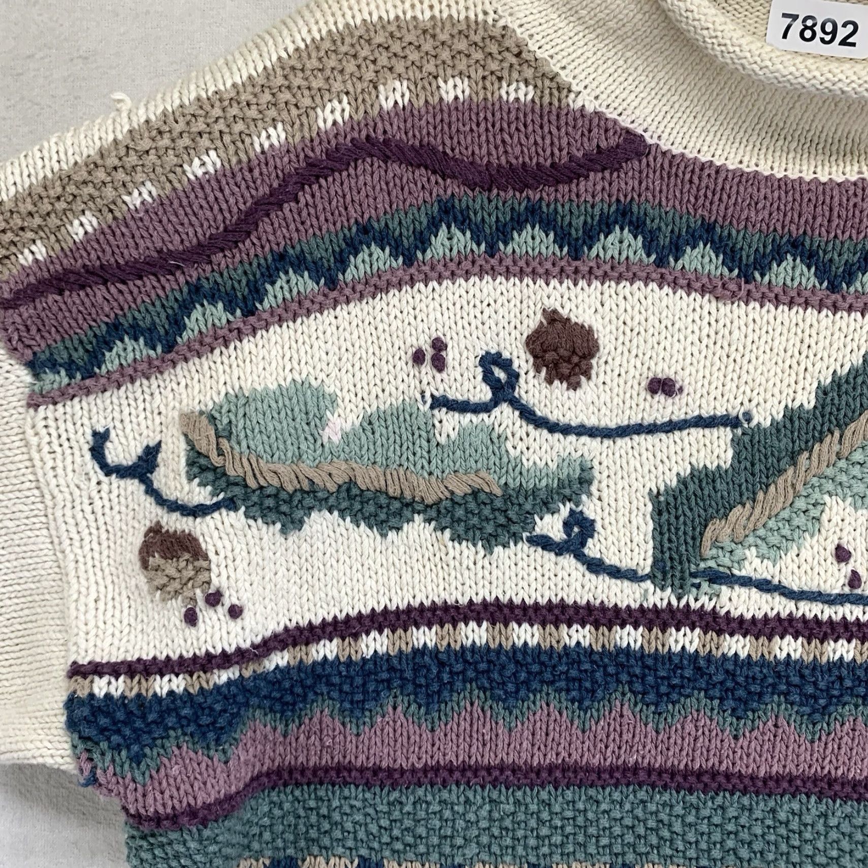 Vintage VINTAGE Women's Jumper Large Embroidered Detailed Front Mauve Light Sage Natural Size L / US 10 / IT 46 - 7 Thumbnail
