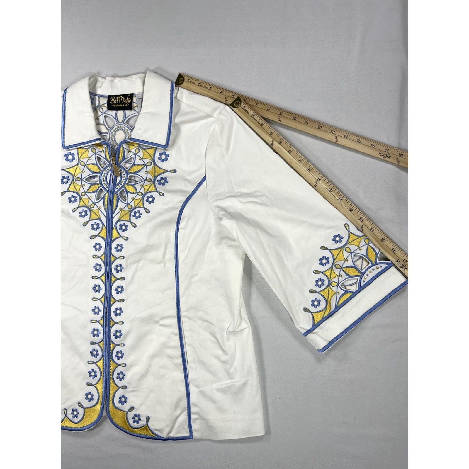 Bob Mackie BOB MACKIE Women's XL Wearable Art JACKET Floral Embroidery Sunburst Cutout Top Jacket XL White Sunburst Art Beach Womens Size XL / US 12-14 / IT 48-50 - 5 Thumbnail