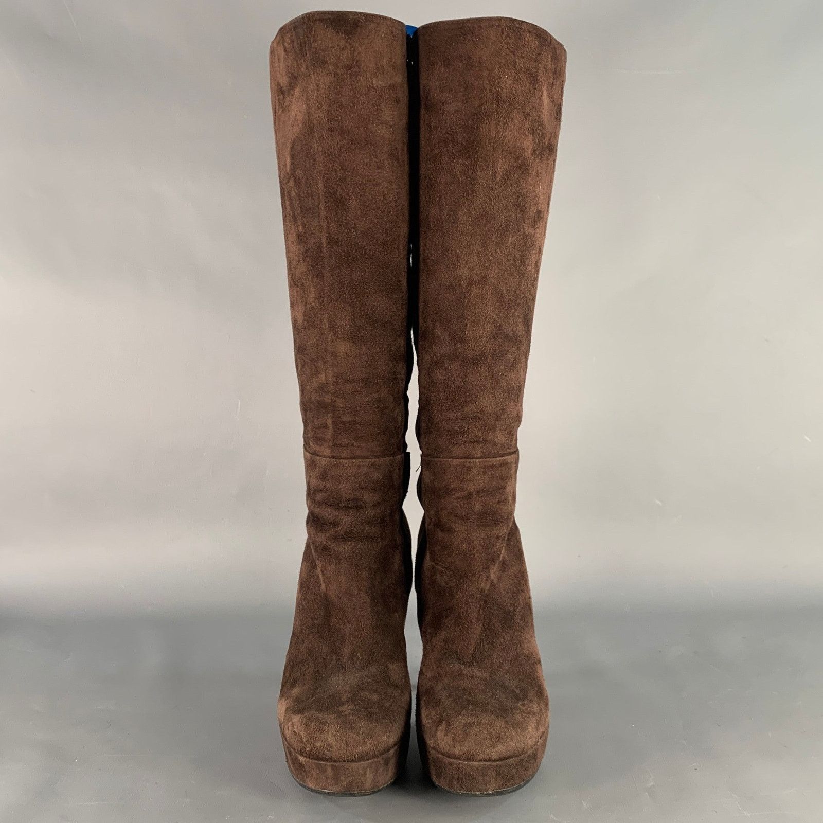 Barneys New York BARNEY'S CO-OP Brown Suede Calf High Platform Stiletto Boots Size US 9 / IT 39 - 4 Thumbnail