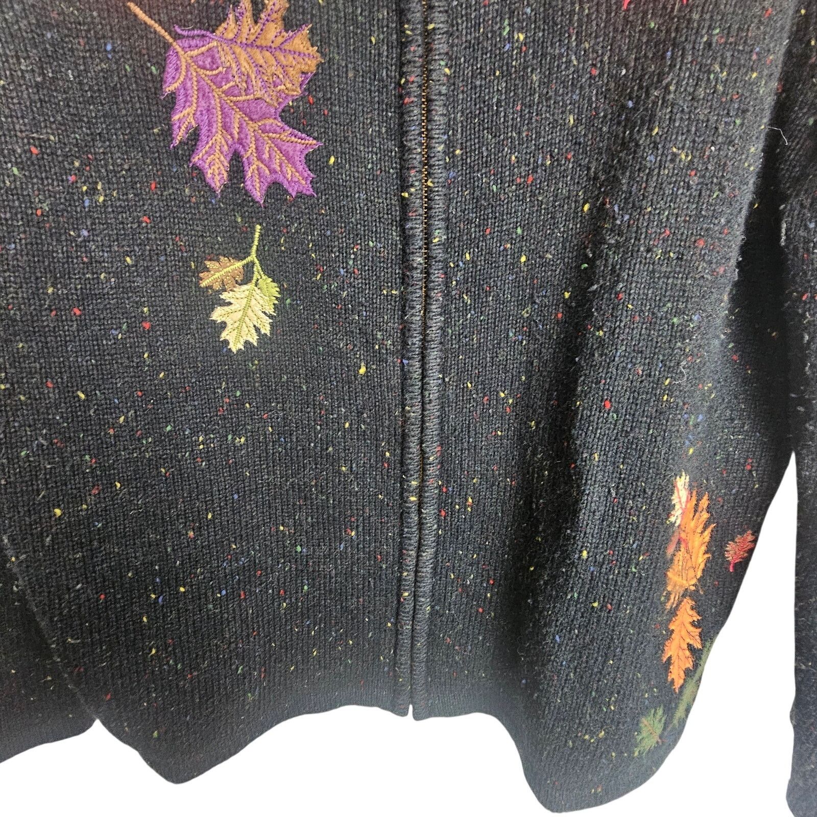 Croft & Barrow Croft & Barrow Womens Embroidered Silk Leaf Full Zip Sweater Size L / US 10 / IT 46 - 3 Thumbnail