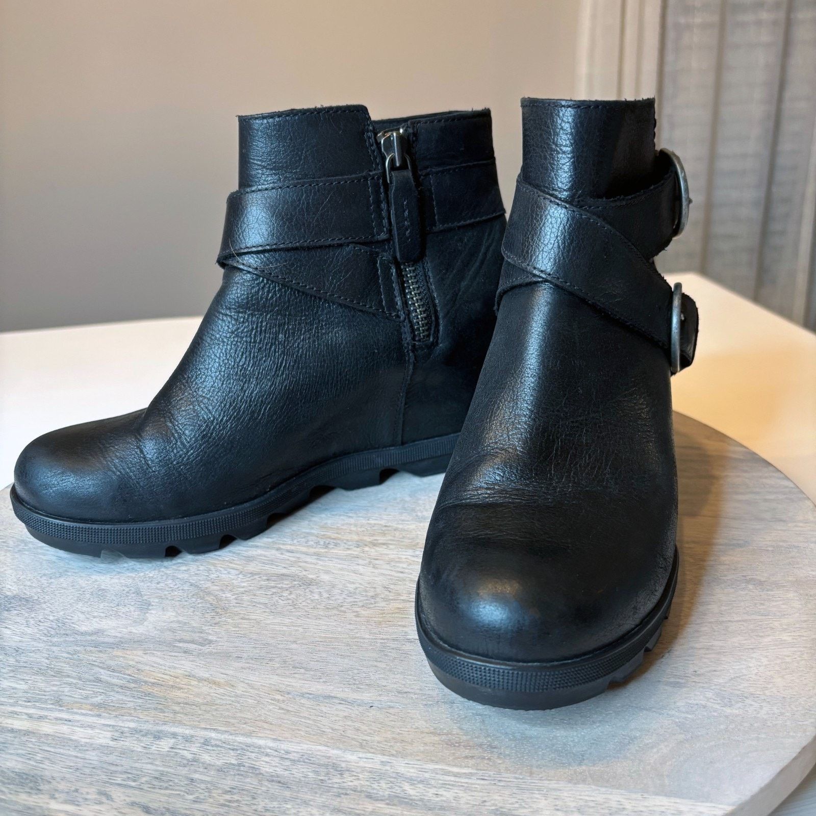 SOREL Sorel Joan of Arctic Wedge II Black Leather Booties Sz 7.5 Size US 7.5 / IT 37.5 - 3 Thumbnail
