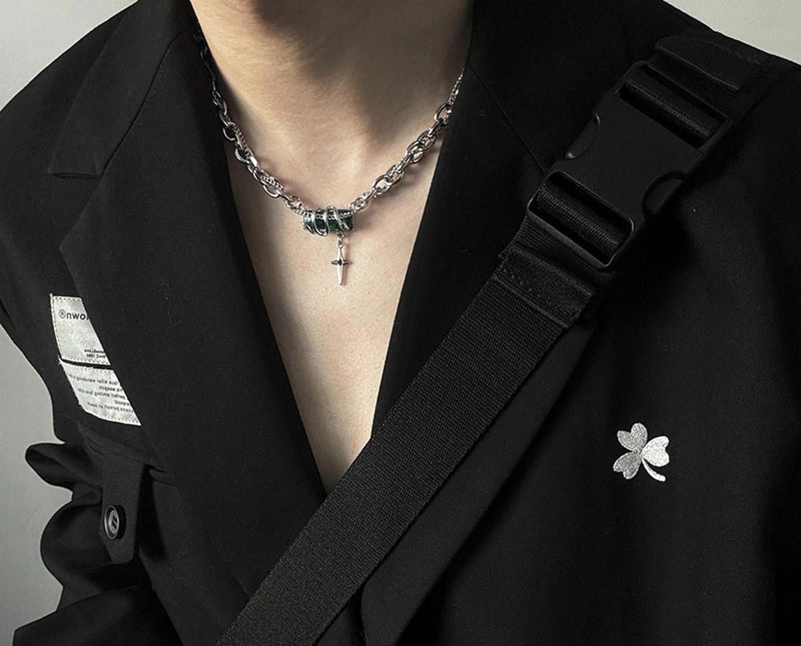 Jewelry Silver Chain Men's Necklace with Cross Pendant Size ONE SIZE - 7 Thumbnail
