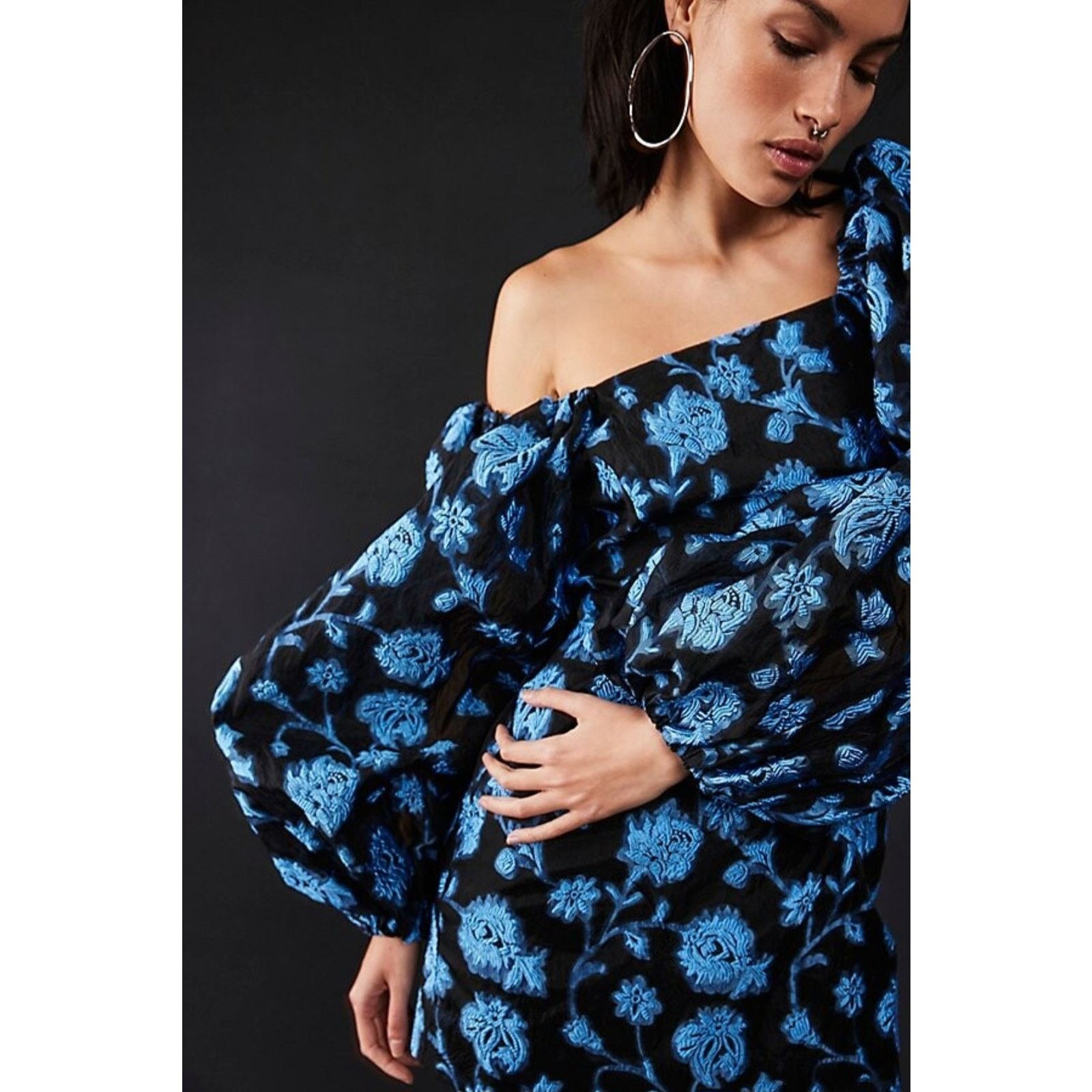 Free People New FREE PEOPLE Aureta Georgia Mini Dress $268 XS Black/Blue Size XS / US 0-2 / IT 36-38 - 2 Thumbnail
