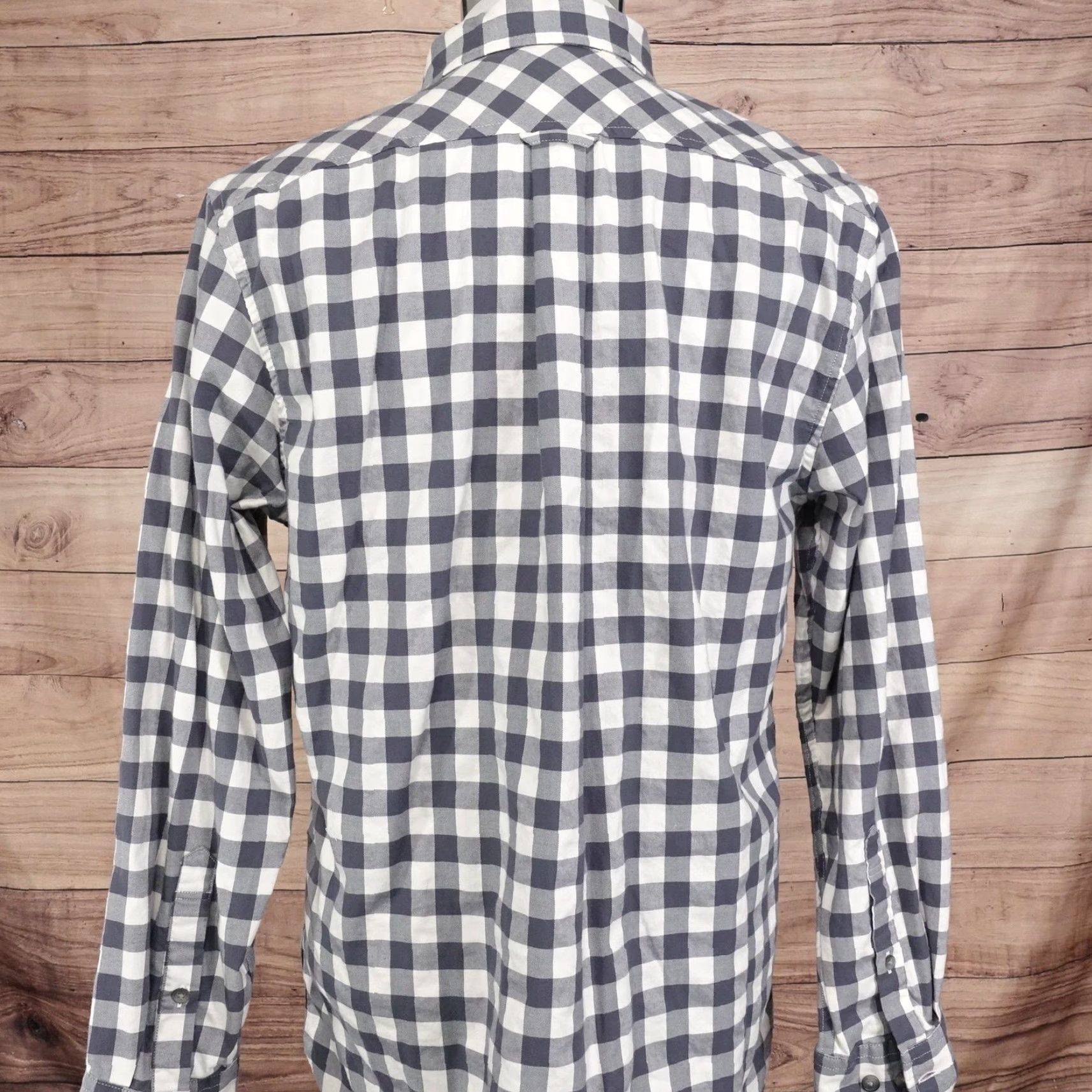 Lands' End VINTAGE Lands' End Shirt Mens Medium Gray White Checkered Cotton-Spandex Button-Down Collared Long Sleeve Traditional Fit Men Size US M / EU 48-50 / 2 - 4 Thumbnail