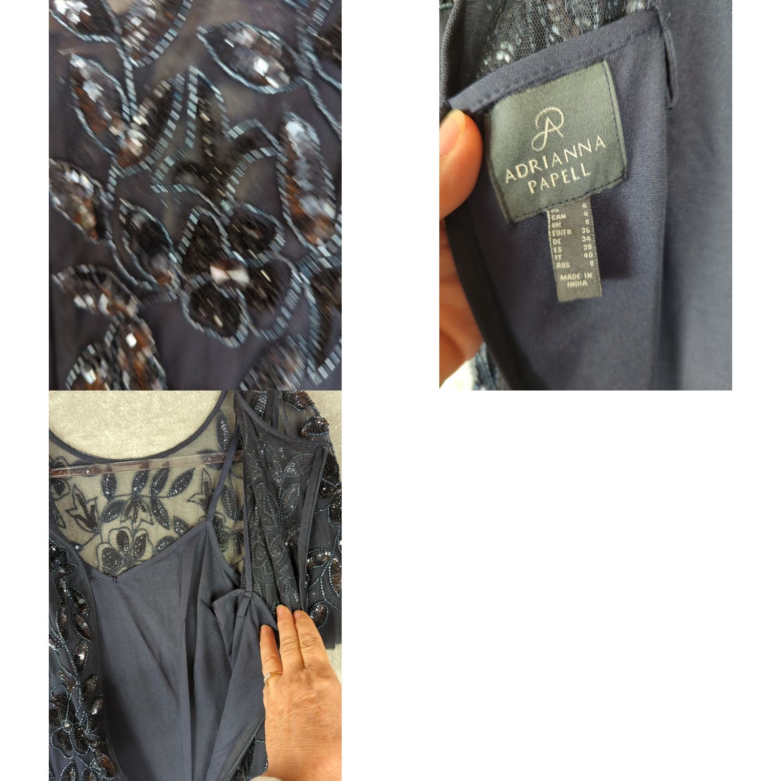 Adrianna Papell Adrianna Papell Dress Womens 4 Black Beaded Tulle Maxi Ball Gown Formal Event Size S / US 4 / IT 40 - 8 Thumbnail