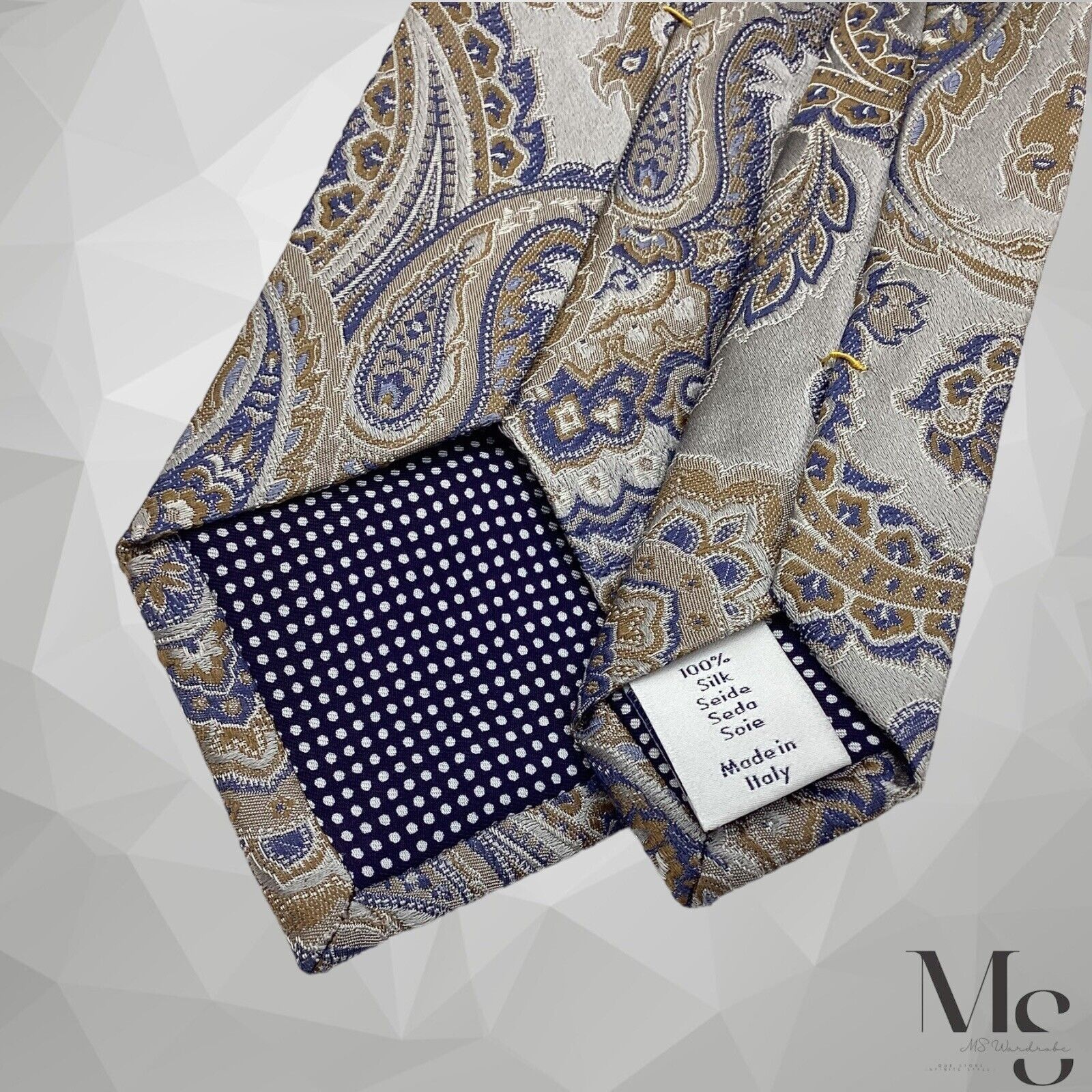 Eton ETON Gray Paisley Luxury Designer Silk Tie Made In Italy W: Size ONE SIZE - 5 Thumbnail