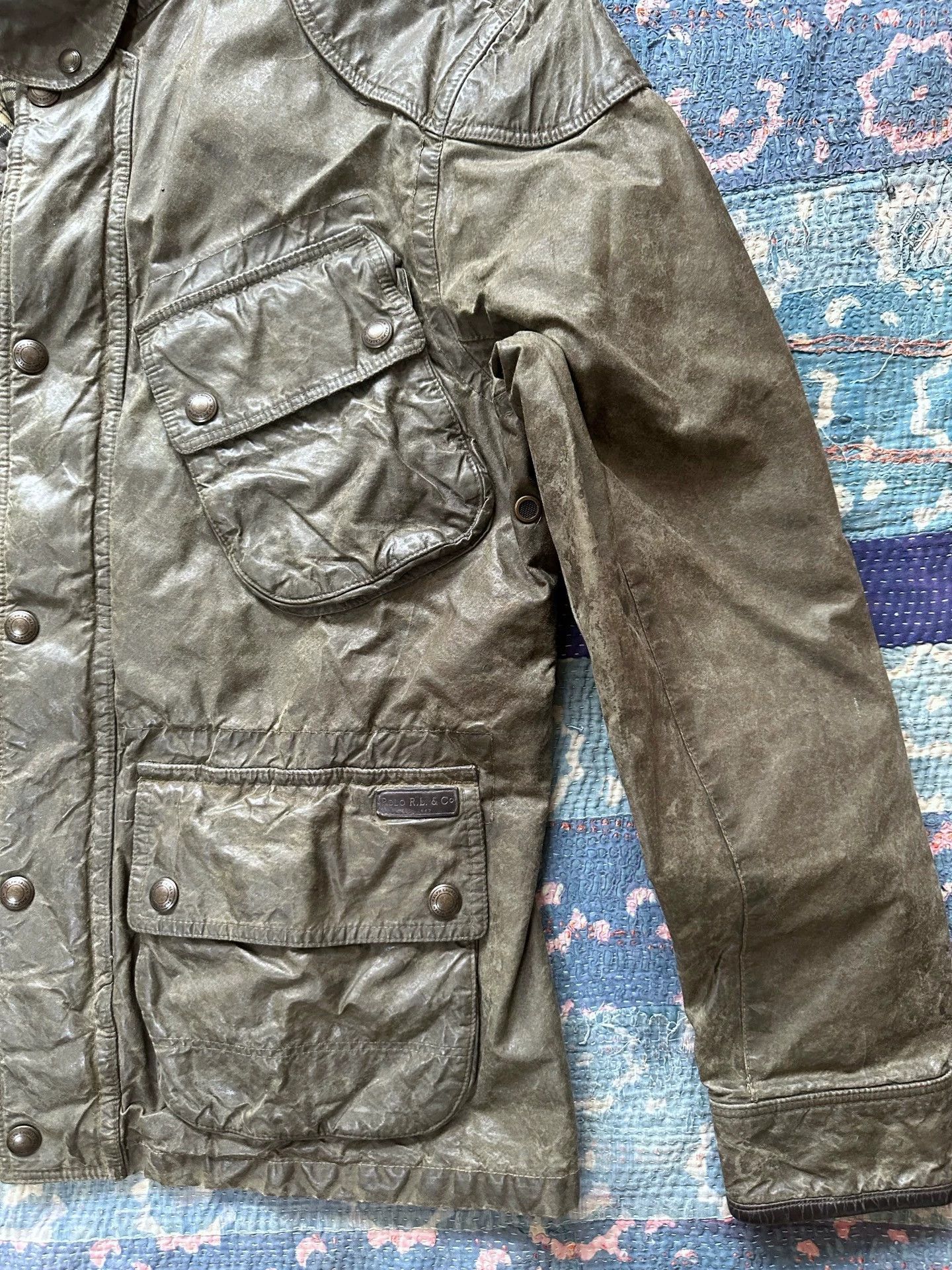 RRL Ralph Lauren RRL Waxed Cotton Moto Jacket M Black/Green Heavy Distressed Size US M / EU 48-50 / 2 - 4 Thumbnail