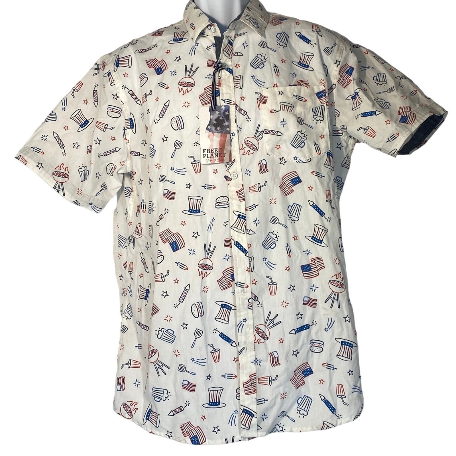 Free Planet Free Planet Red White Blue Button Up Shirt men size L Size US L / EU 52-54 / 3 - 1 Thumbnail