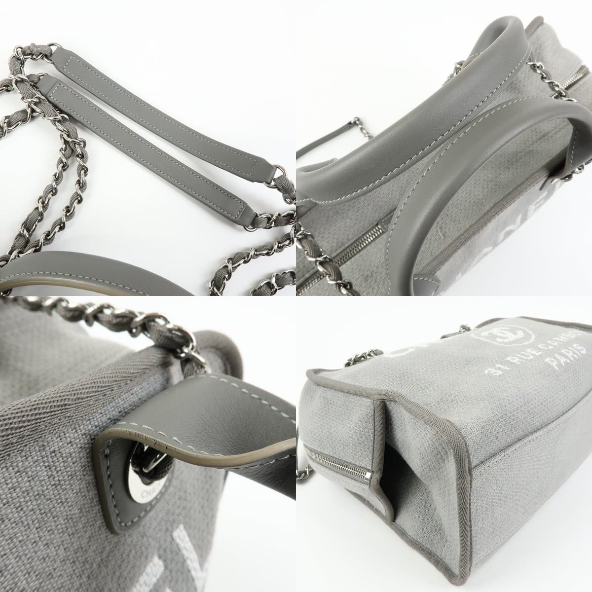 Chanel Chanel Deauville Boston Canvas & Leather Shoulder Bag Gray Size ONE SIZE - 4 Thumbnail