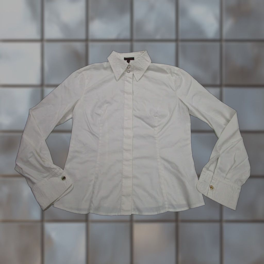 Escada Escada Blouse Womens 36 White Stretch Button Front Rhinestone Cuffs Slim Fit Size XS / US 0-2 / IT 36-38 - 1 Thumbnail