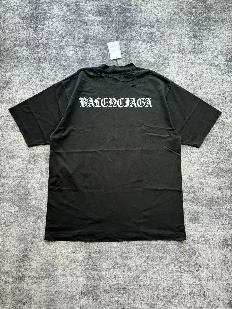 Balenciaga Back Sanskrit Logo Distressed Tee.