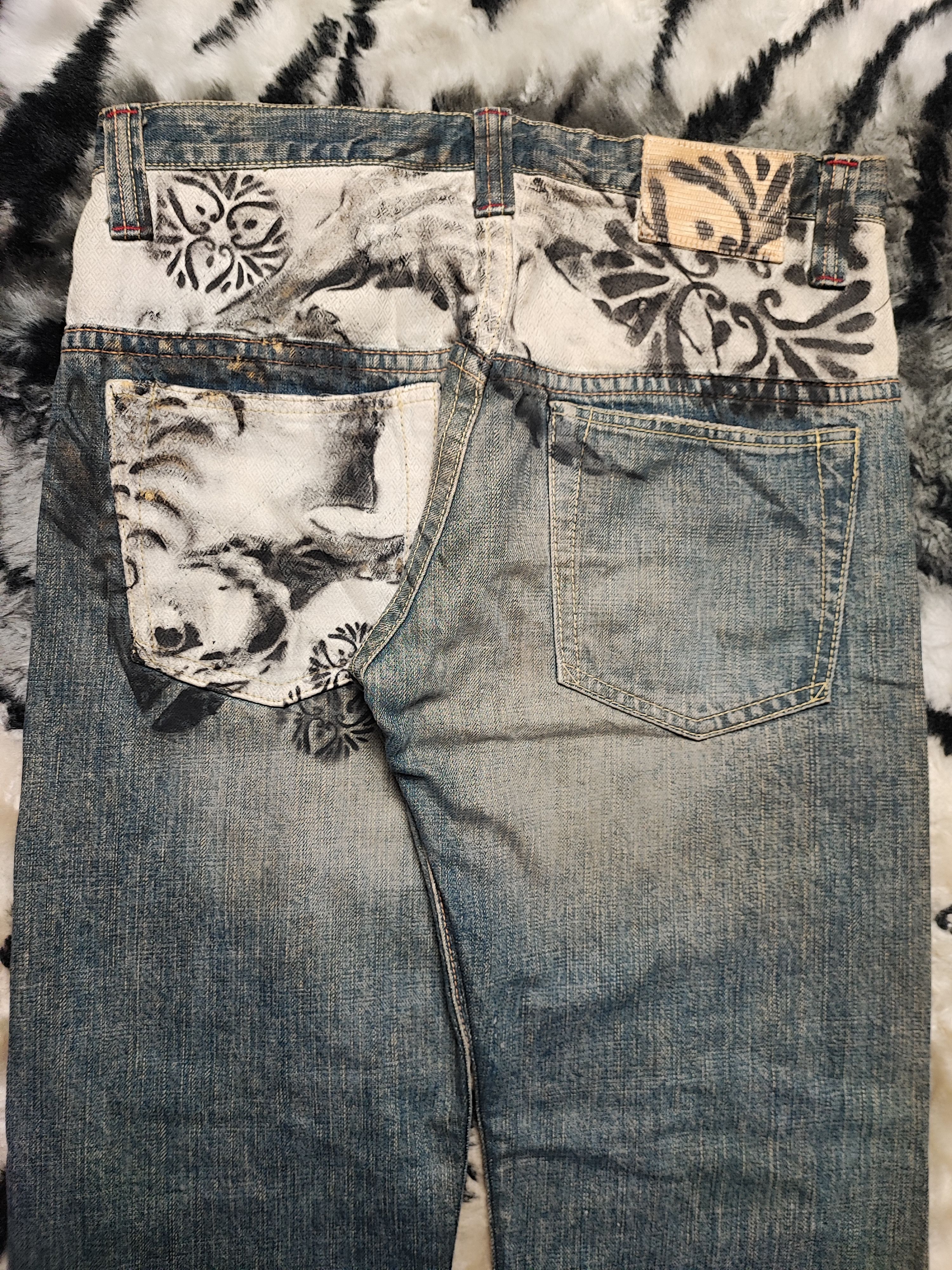 Japanese Brand Mizra Kyoto Koi Fish Deconstructed Mud Washed Distress Size US 31 - 16 Thumbnail