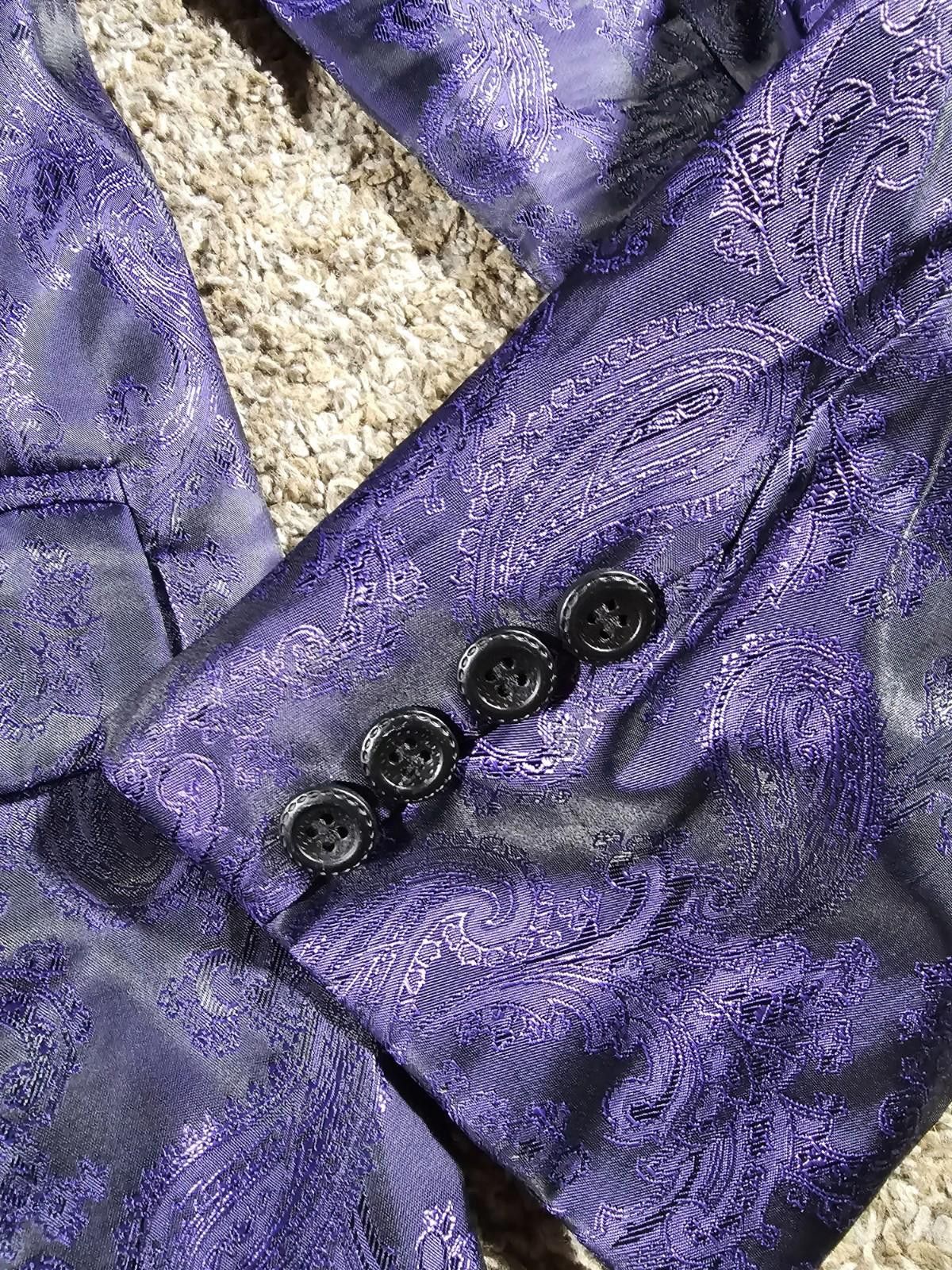 The Unbranded Brand Purple Paisley 1 Button Blazer Approx 48 Chest Size 48R - 3 Thumbnail