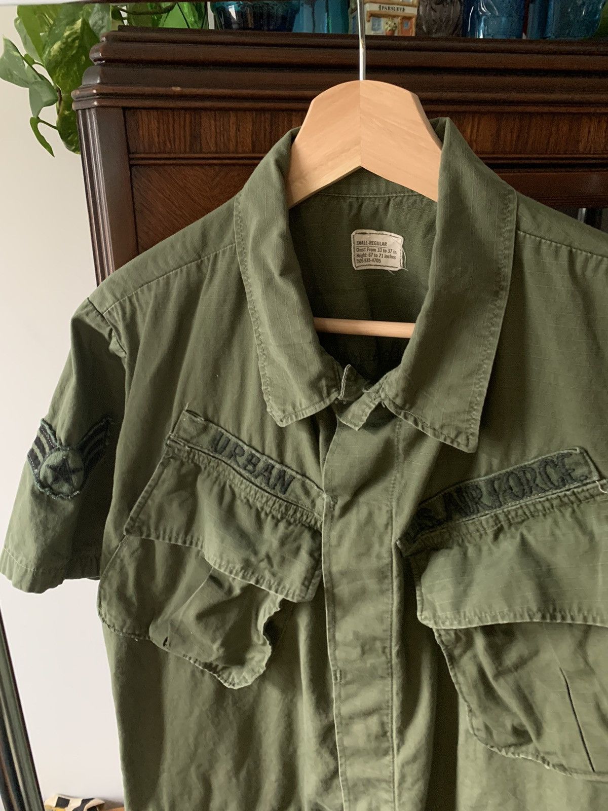 image of Military x Vintage Vietnam Usaf Og107 Rip Stop Slant Pocket Shortsleeve Jacket in Olive (Size Small