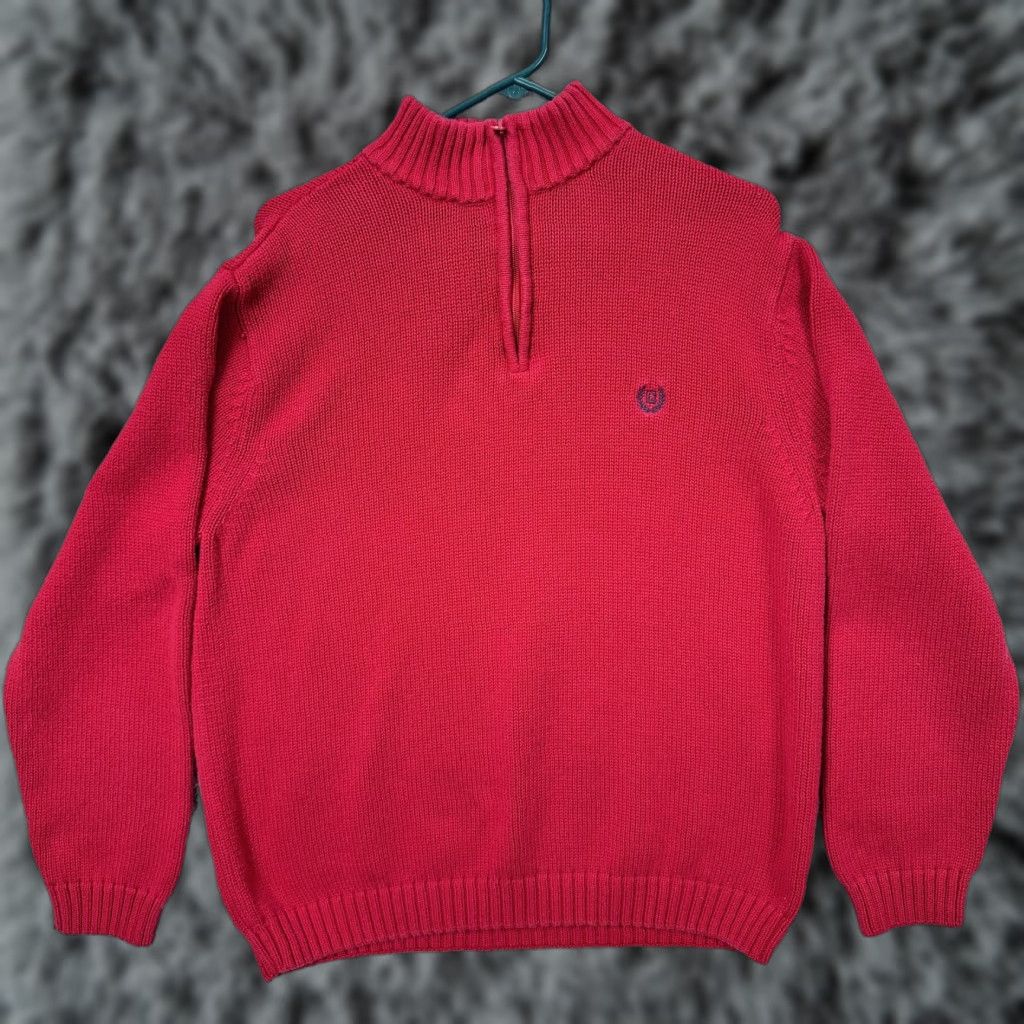 Chaps Chaps Sweater Mens L 1/4 Zip Mock Neck Red Solid Knit Classic Americana Preppy Country Club Ivy Mens Size US L / EU 52-54 / 3 - 1 Thumbnail