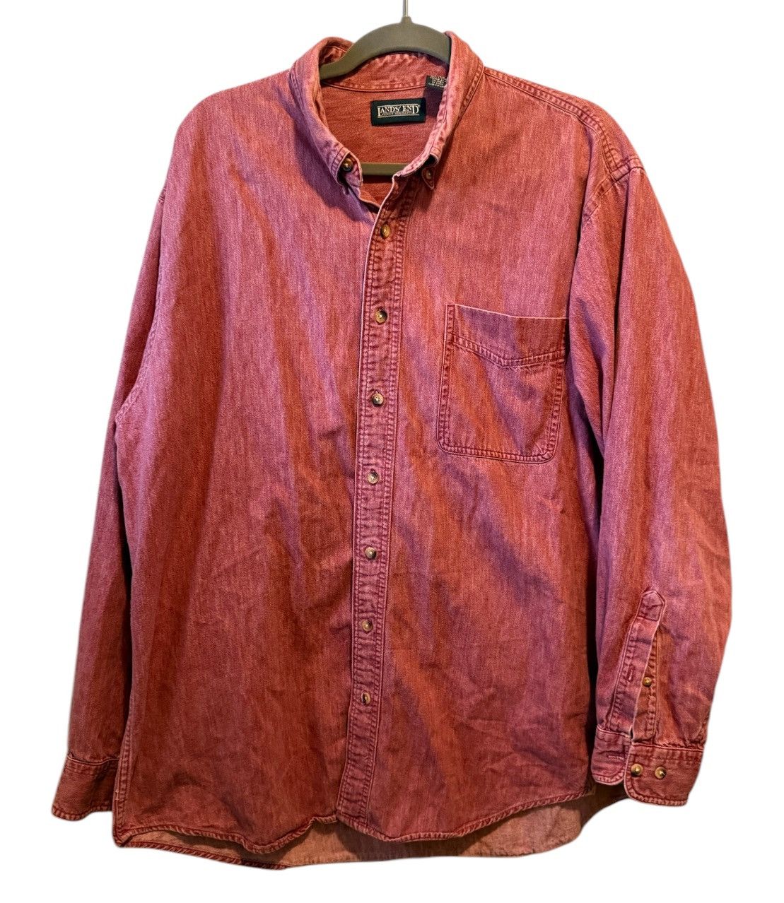 Lands' End Lands’ End Vintage 1995 Denim Chambray Red Shirt XL 17-17.5 Size US XL / EU 56 / 4 - 1 Thumbnail