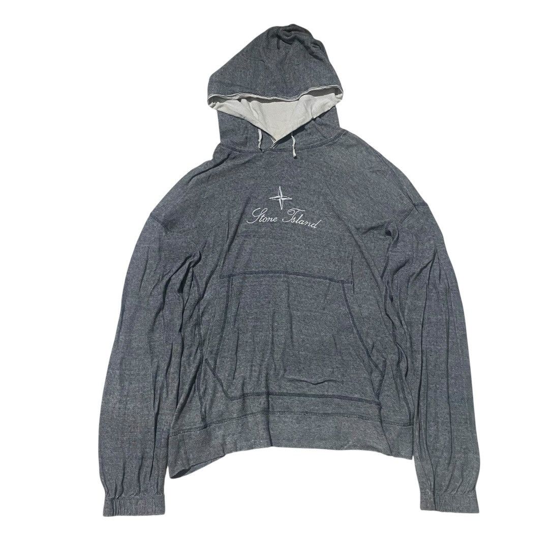 Stone island vtg 2005 script logo embroidered grey hoodie