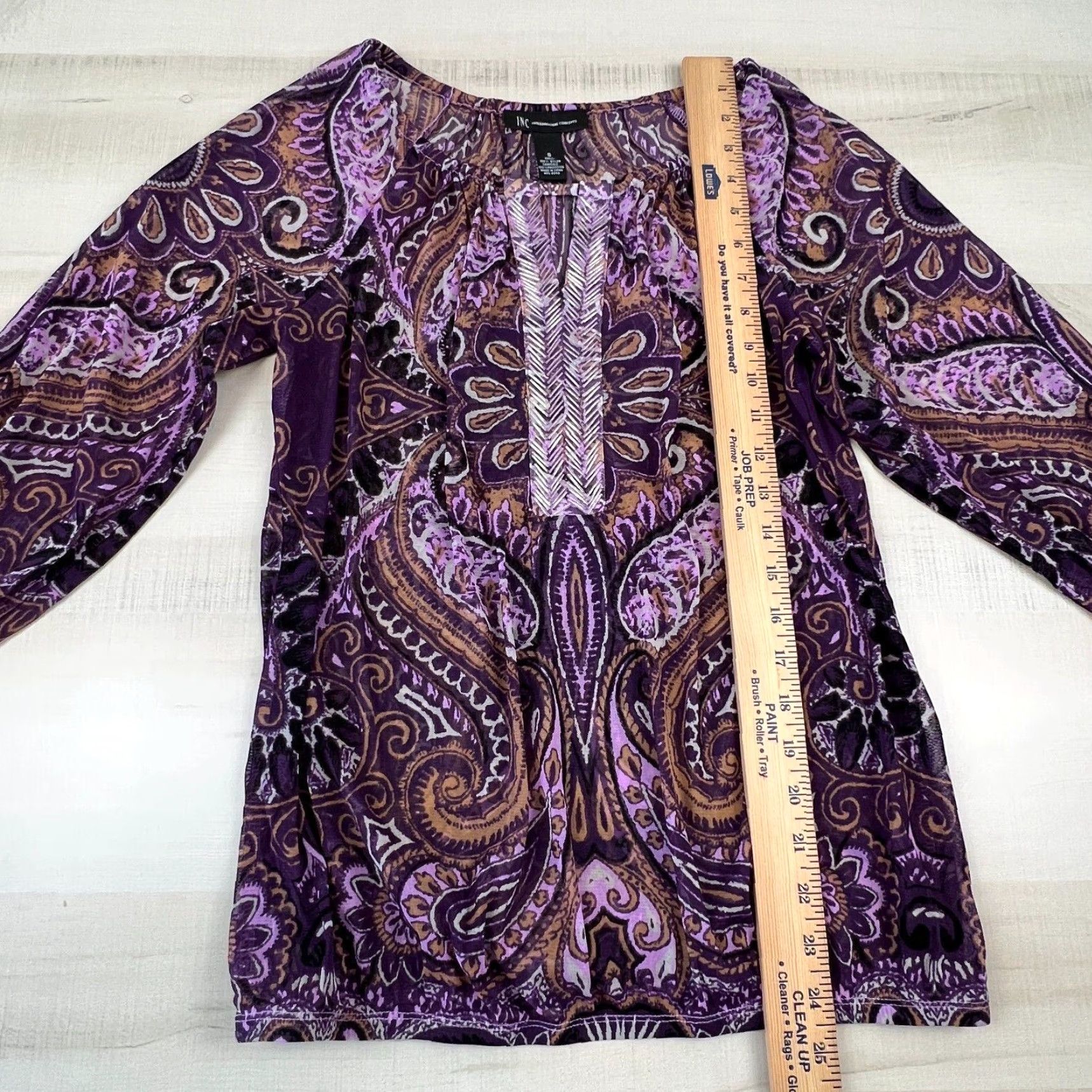 Vintage INC International Concepts Womens Blouse Small Purple Chiffon Beaded V Neck Elastic Waist Top Size S / US 4 / IT 40 - 5 Thumbnail