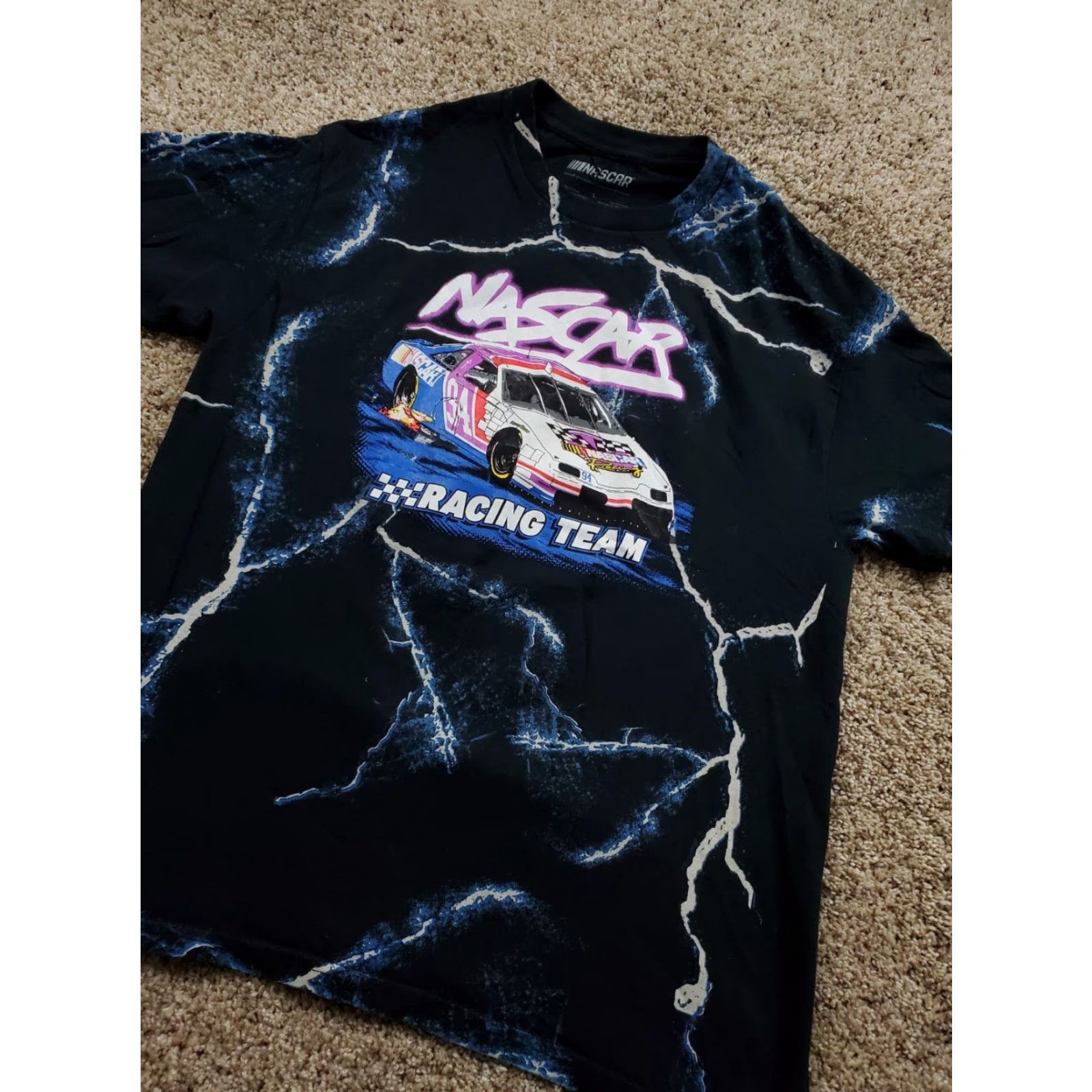 NASCAR Nascar T Shirt Large Men Black Short Sleeve Lightning Graphic Throwback AOP Logo Size US L / EU 52-54 / 3 - 2 Thumbnail