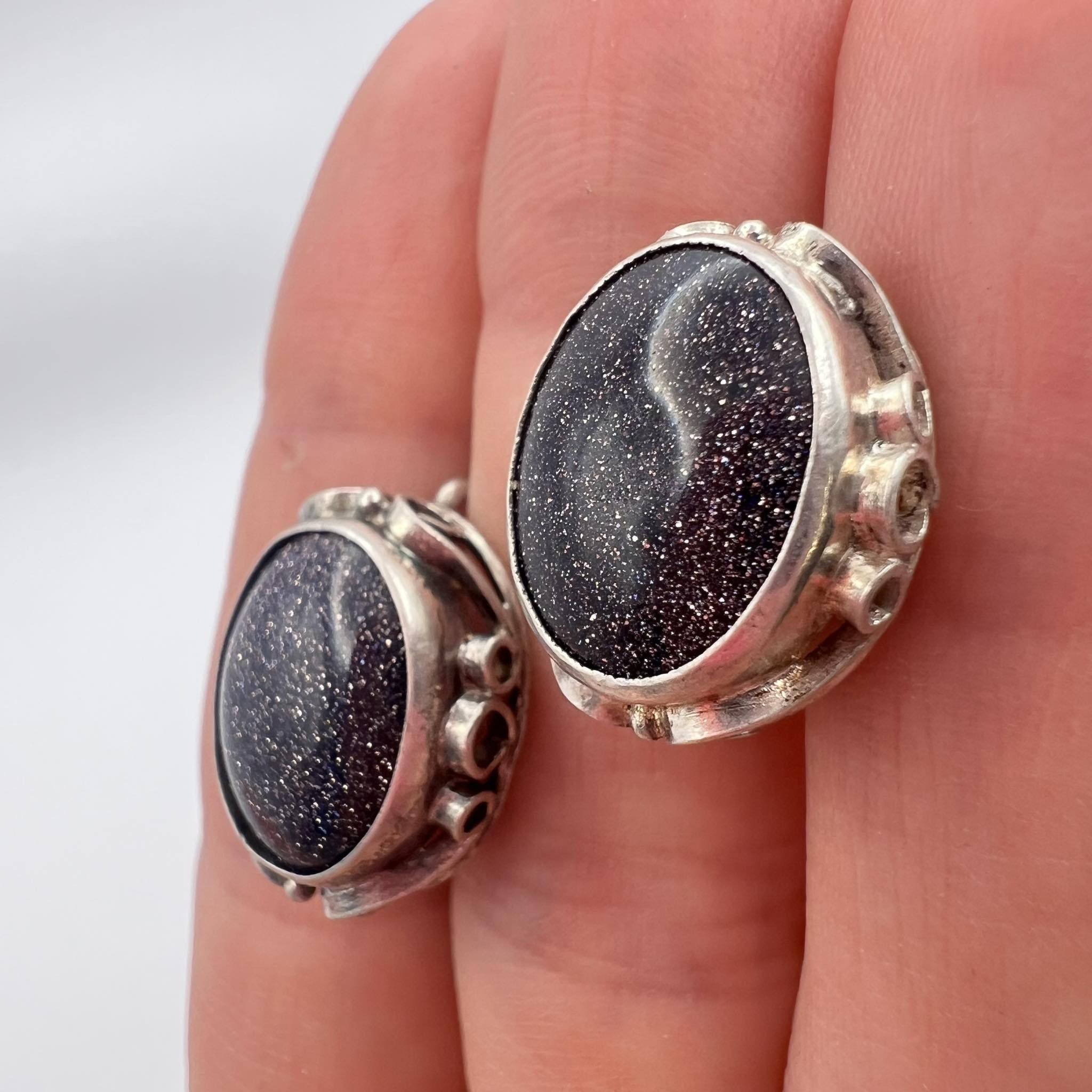 Sterling Silver × Vintage Vintage Earrings Sterling Silver 925 Aventurine Stone Marked Size ONE SIZE - 3 Thumbnail