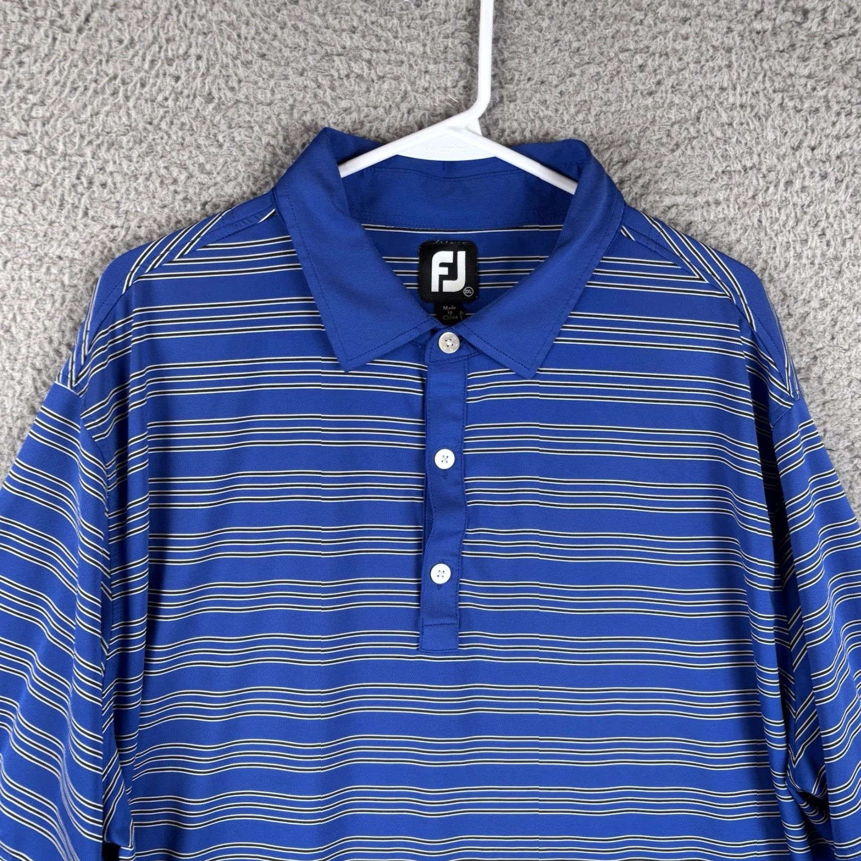 Footjoy FootJoy Polo Shirt Mens 2XL Blue Striped Lightweight Breathable Moisture Wicking Golf Performance Short Sleeve Collared Polo Mens 2XL Blue Size US XXL / EU 58 / 5 - 2 Thumbnail